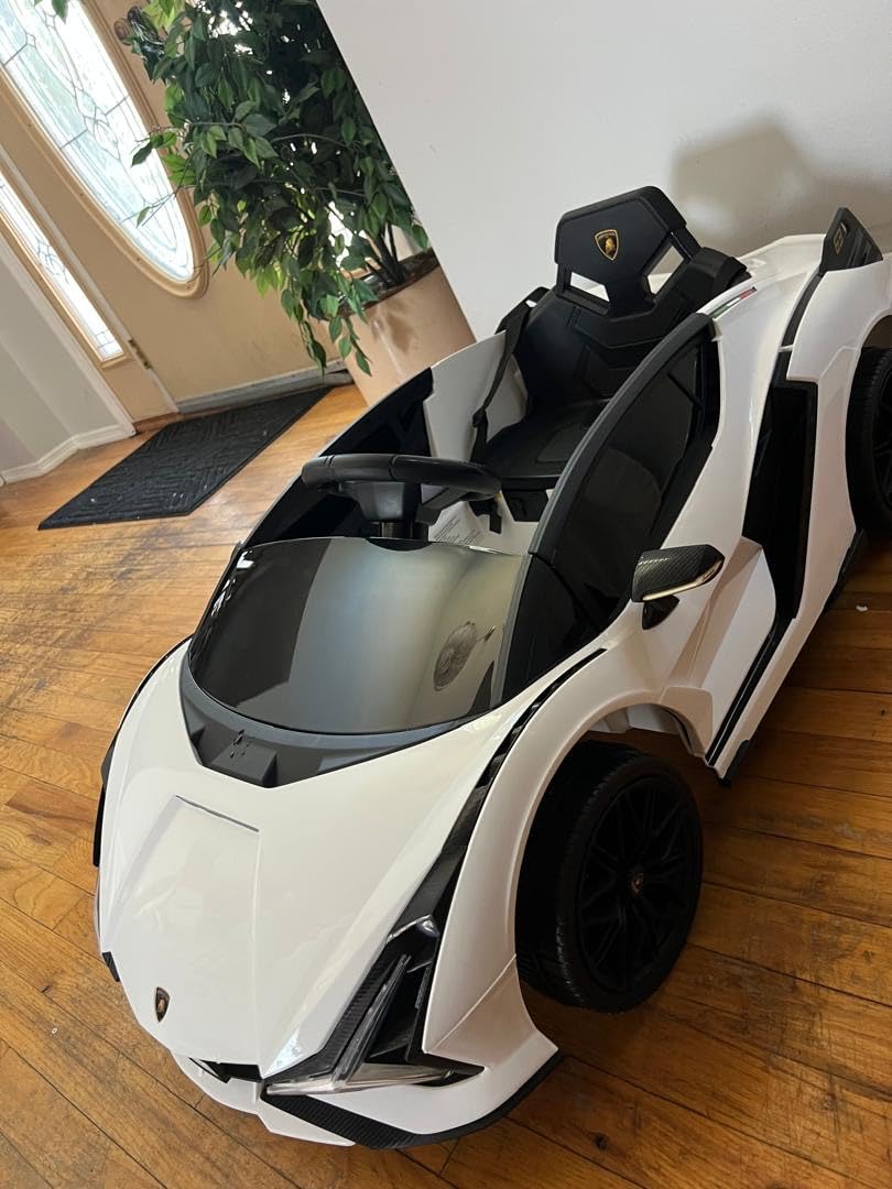 INFANS 12V Licensed Lamborghini Sian Kids Ride On Car with Parent Remote Control, Spring Suspension, MP3 Player, Electric Toy Roadster Carbon Fiber Textured for Toddler (Red) customer photo 2