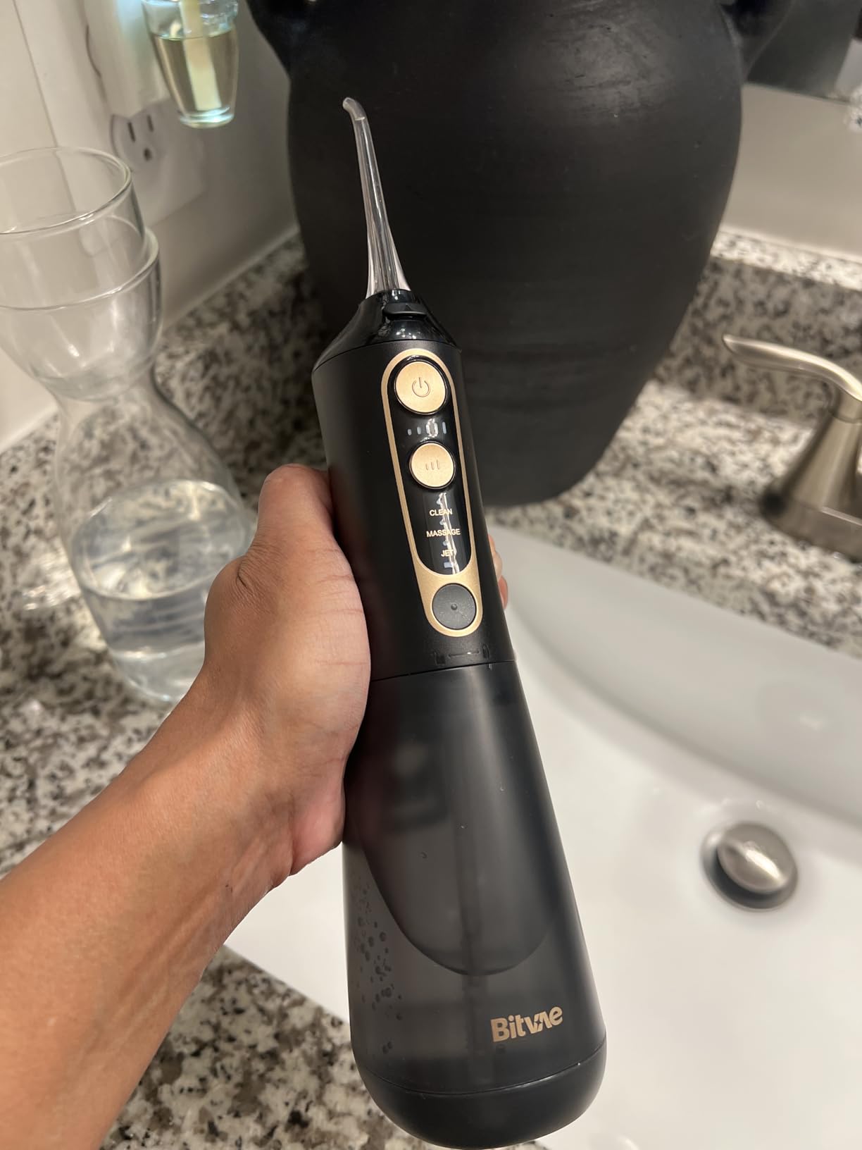 Bitvae Water Dental Flosser for Teeth, Cordless Water Teeth Cleaner Picks, 3 Modes 5 Intensities, IPX7 Waterproof, Rechargeable Water Dental Picks for Cleaning - Black customer photo 2
