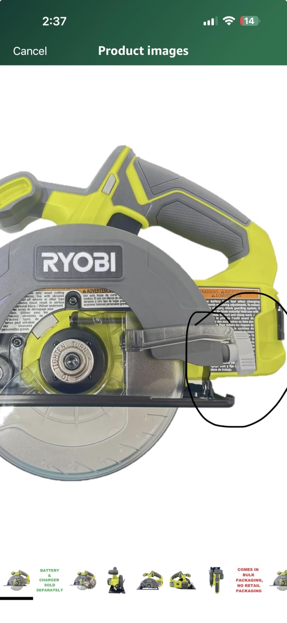 Ryobi ONE+ 18V Cordless 5 1/2 in. Circular Saw Tool Only customer photo 2