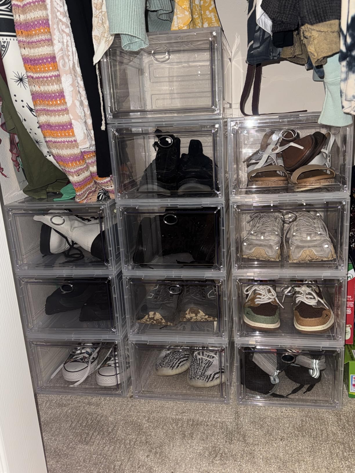7 code Shoe Organizer, Clear Thickened Stackable Shoe Boxes with Magnetic Door, Collapsible Closet Storage Rack for Sneakers & Boots, 6 Pack White, Virgin Material, Not Recycled Plastic for Household customer photo 1