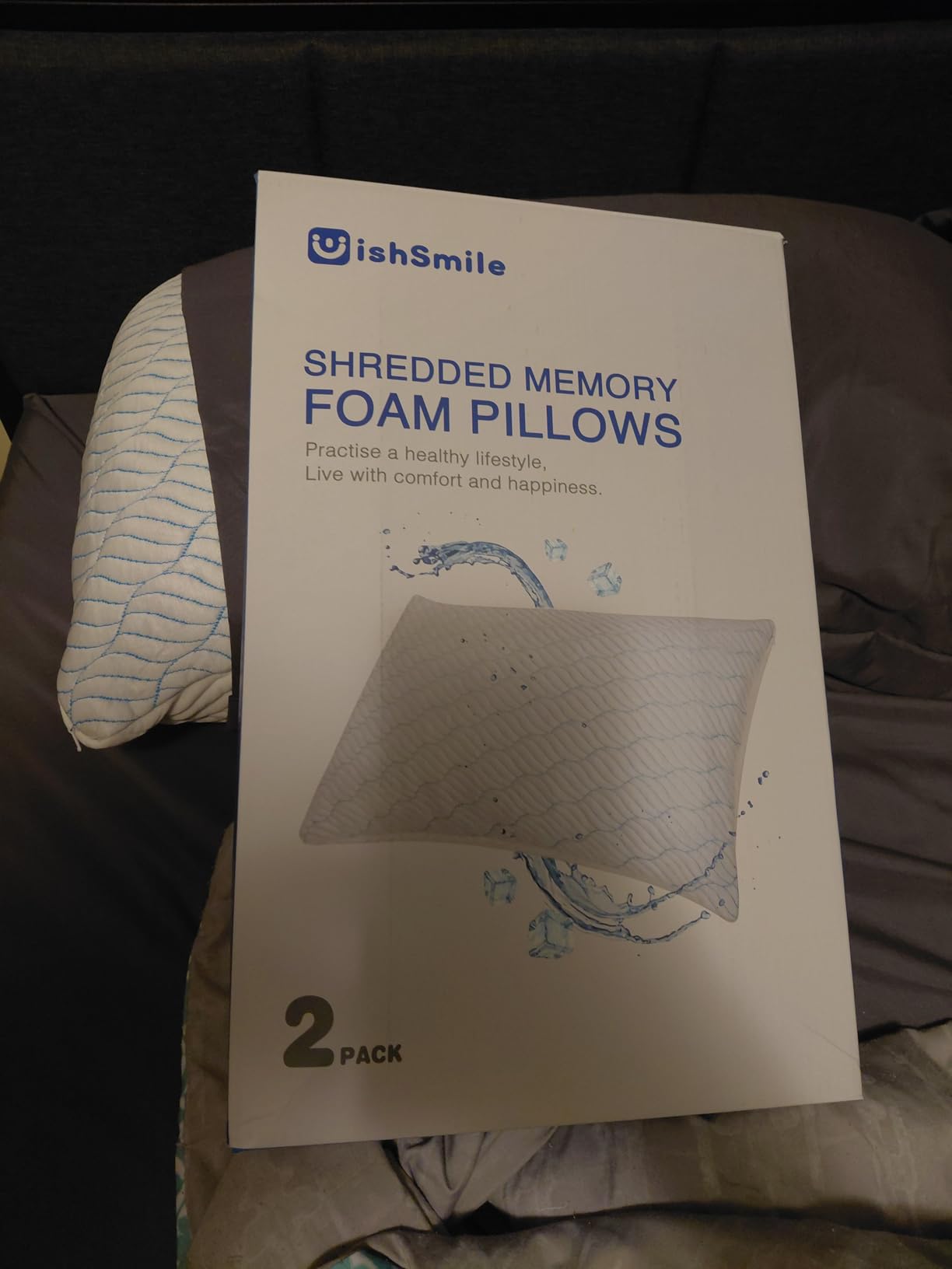 WISHSMILE Queen Size Shredded Memory Foam Pillows, Cooling Pillow Set of 2, Adjustable Height Firm Support, Double-Sided Ice Silk Cover customer photo 2
