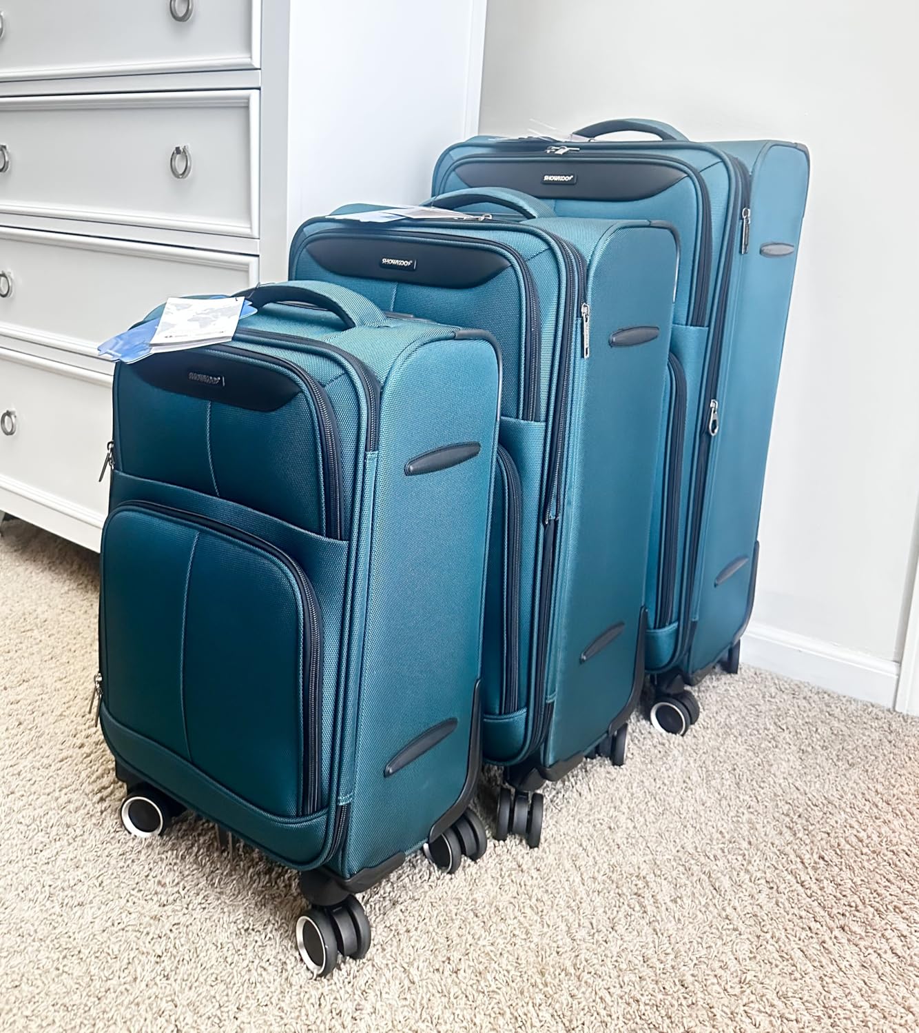 Luggage Sets 3 Piece Softside Expandable Lightweight Durable Suitcase Sets Double Spinner Wheels TSA Lock Light Coffee (20in/24in/28in) customer photo 2
