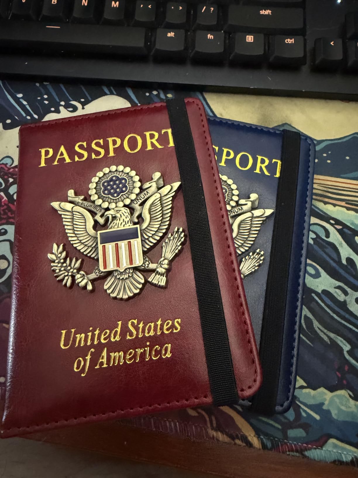 RFID Blocking Passport Holder for Women Men, Leather Passport Travel Wallet with 3D Metal Badge, Travel Document Holder Cover Accessories (Dark Blue) customer photo 2