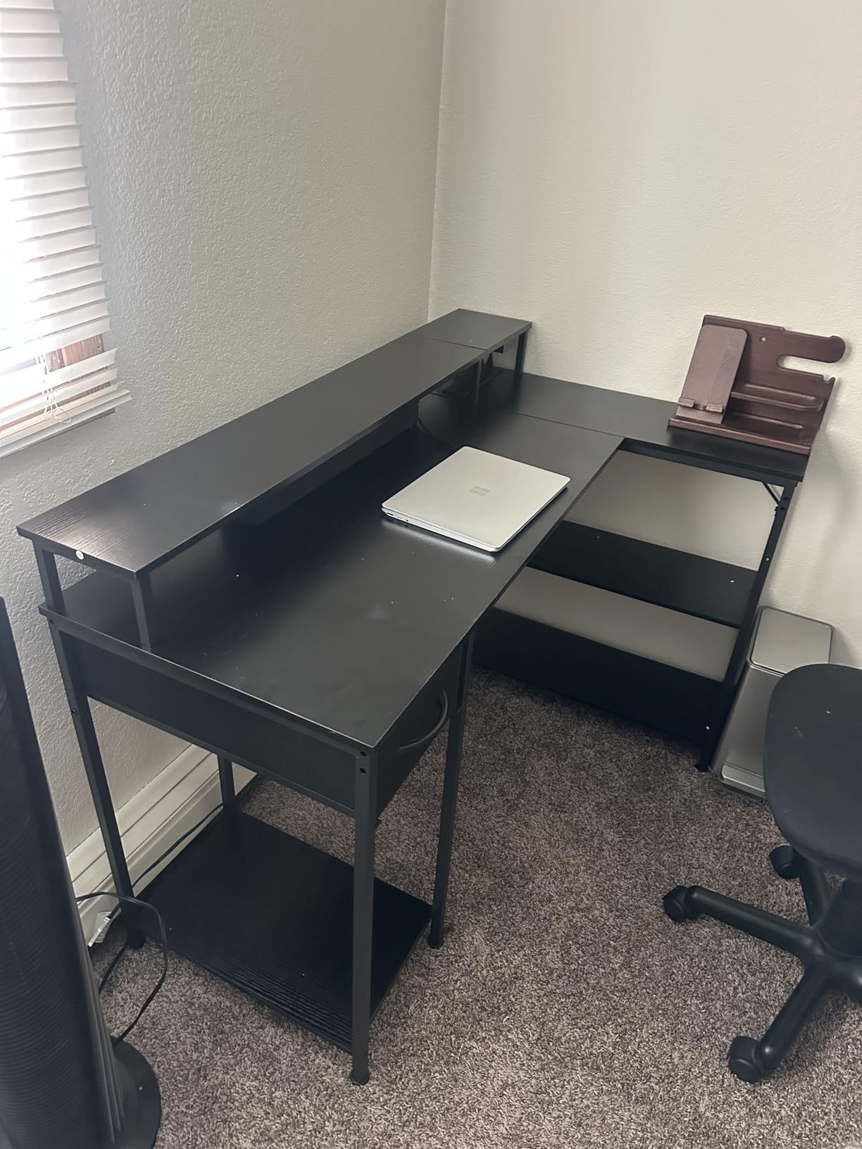 SUPERJARE 47 inch L Shaped Gaming Desk with LED Lights & Power Outlets, Reversible Computer Desk with Shelves & Monitor Stand, Corner Desk with Drawer, for Home & Office, Black customer photo 1