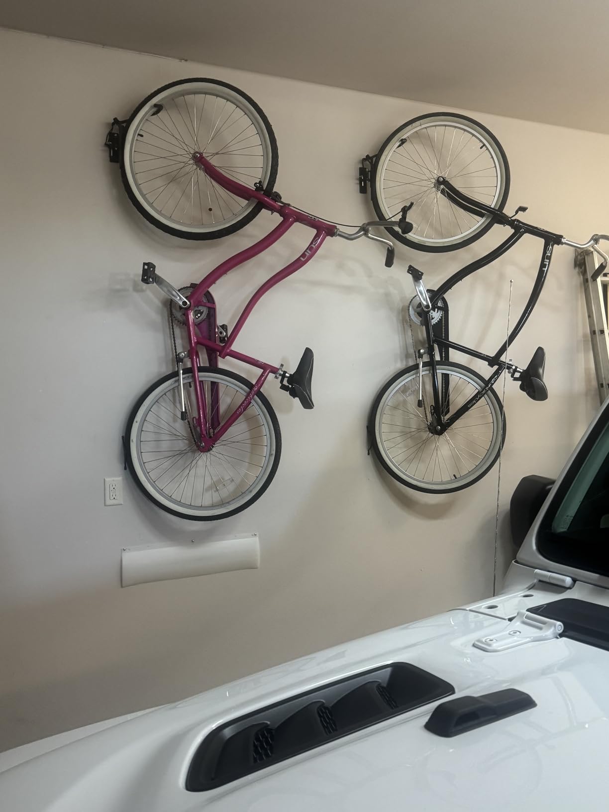 StoreYourBoard Bike Hangers for Garage | Garage Bike Rack Wall Mount, Vertical Bicycle Rack for Garage | 124 Degree Swivel Bike Wall Mount with Stopper, Holds 50lbs, Fits All Wheel Diameters, Max 2.6