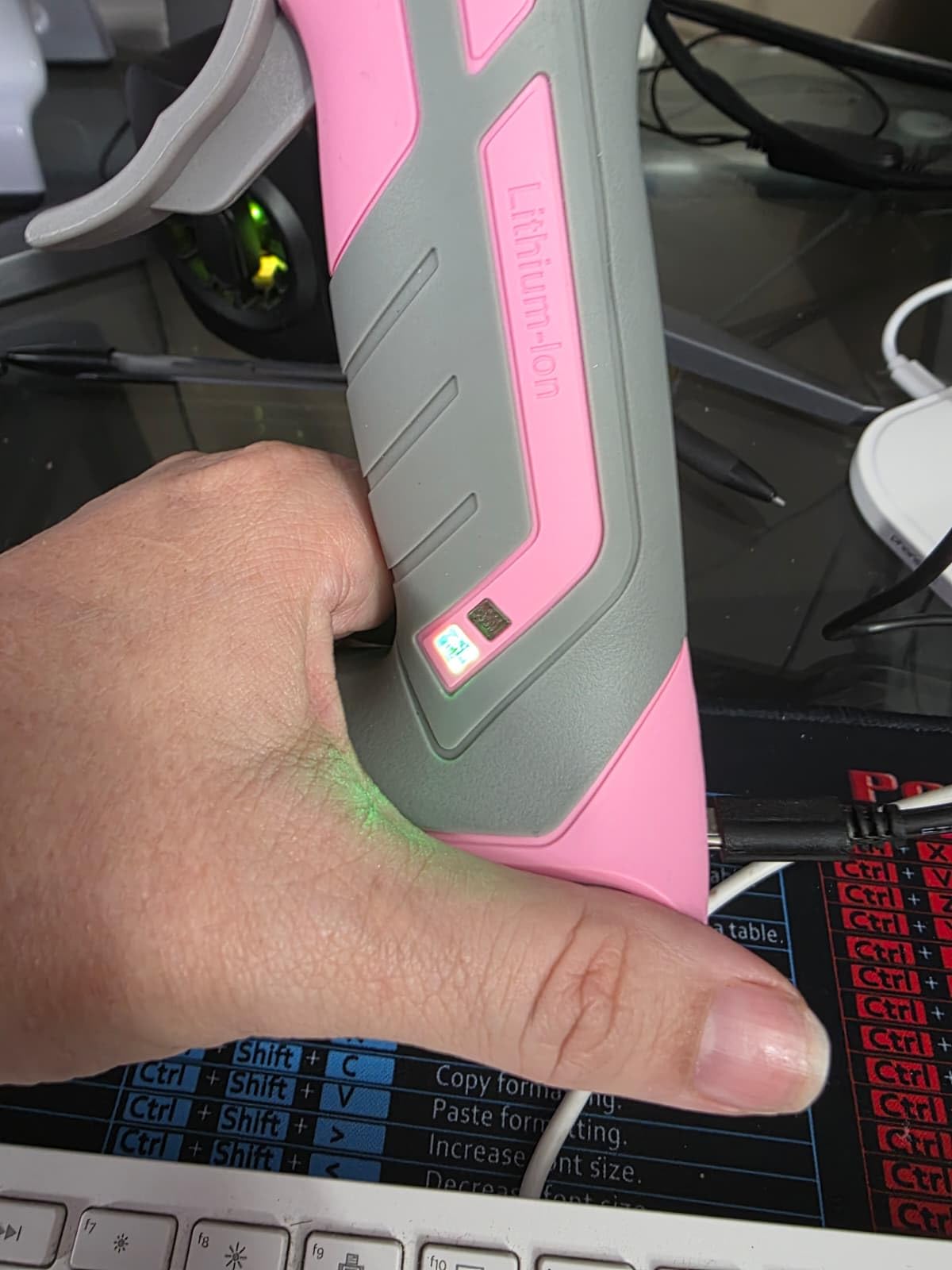 WORKPRO Pink Cordless Hot Melt Glue Gun, 7.2V Rechargeable Fast Preheating Glue Gun Kit with 20 Pc Premium Mini Glue Stick, Automatic-Power-Off Hot Glue Gun for Art, Craft, Decoration - Pink Ribbon customer photo 2