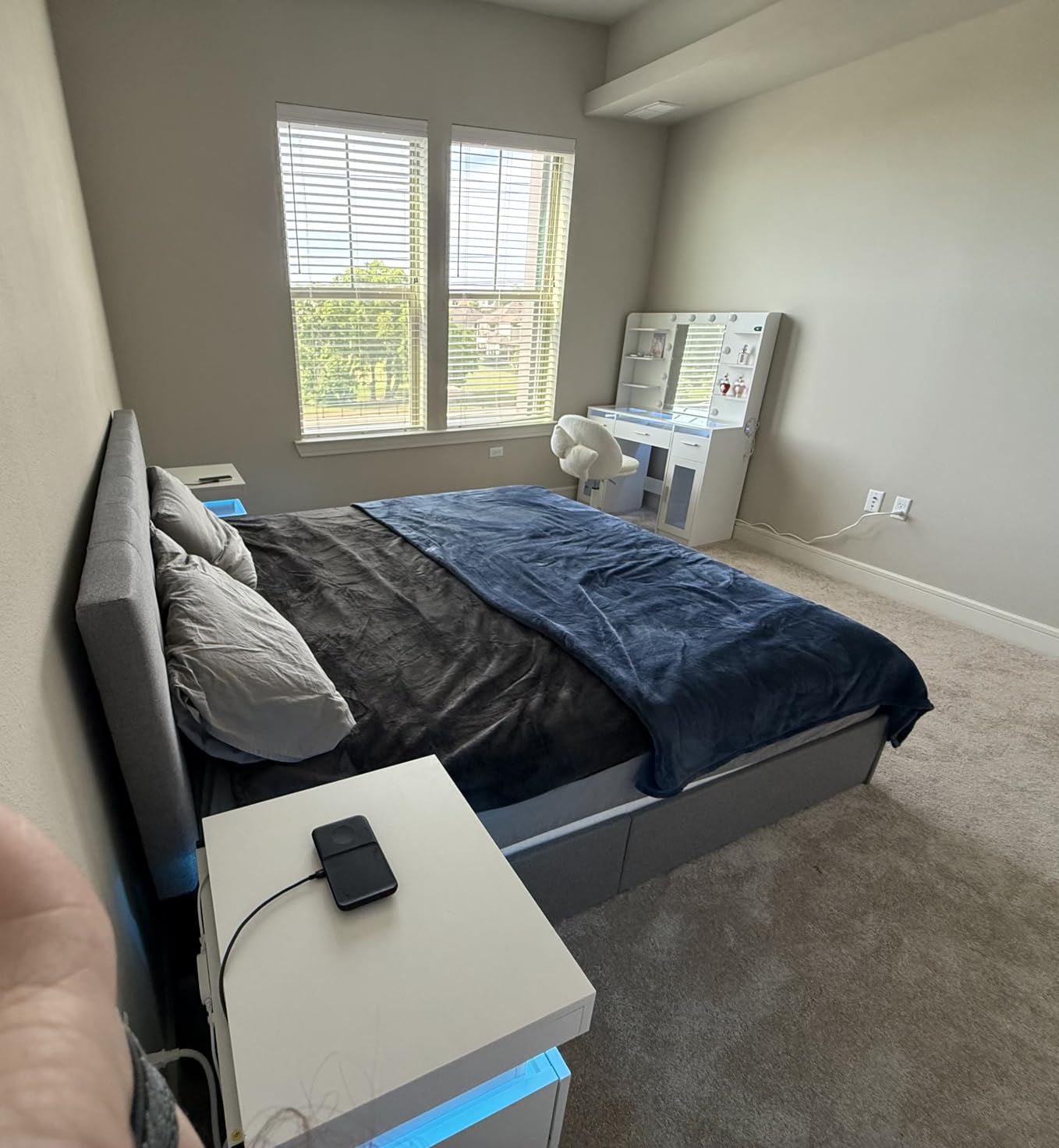 Allewie Upholstered King Size Platform Bed Frame with 4 Storage Drawers and Headboard, Diamond Stitched Button Tufted, Mattress Foundation with Wooden Slats Support, No Box Spring Needed, Dark Grey customer photo 1