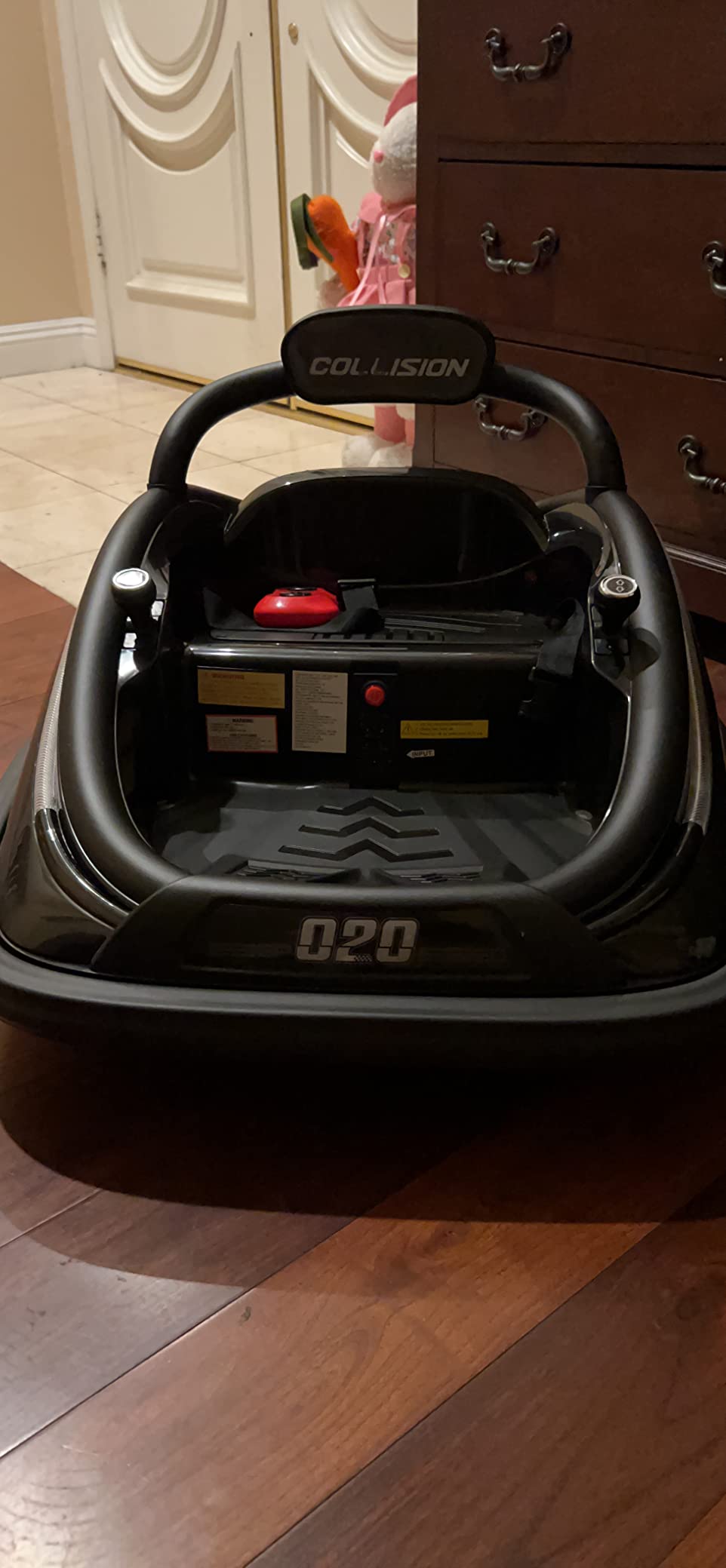 OLAKIDS Bumper Car for Toddlers, 12V Kids Electric Ride on Toy with Remote Control, Battery Powered Vehicle Racer for Baby, 360 Degree Spin Rotation, Colorful Flashing LED Lights, Music (Black) customer photo 1