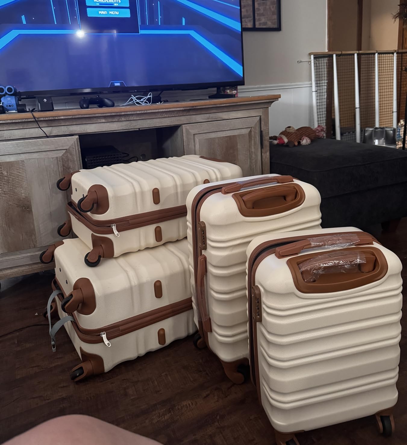 6 Piece Luggage Set Carry on Suitcase with ABS+PC hardshell, Spinner Wheels & YKK Zipper TSA Lock (BEIGE-BROWN, 6 piece set) customer photo 1