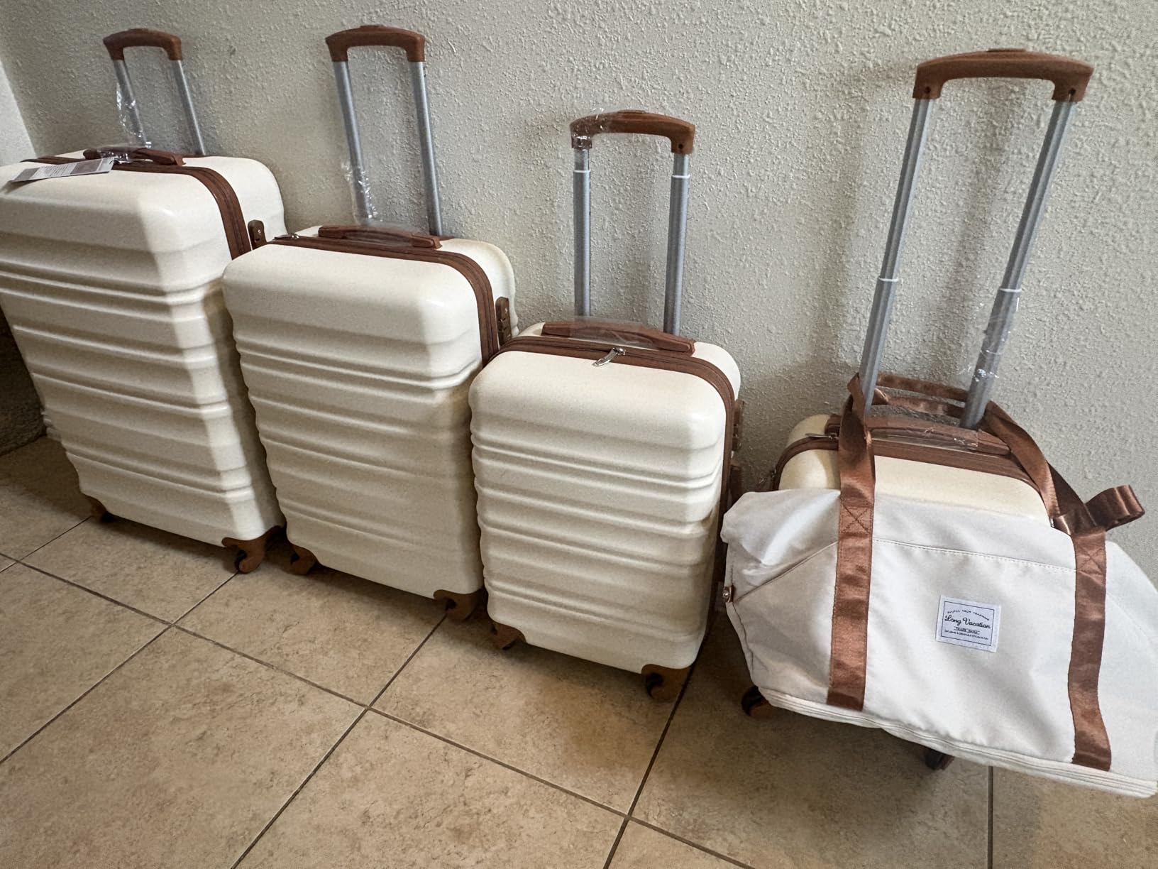 6 Piece Luggage Set Carry on Suitcase with ABS+PC hardshell, Spinner Wheels & YKK Zipper TSA Lock (BEIGE-BROWN, 6 piece set) customer photo 2