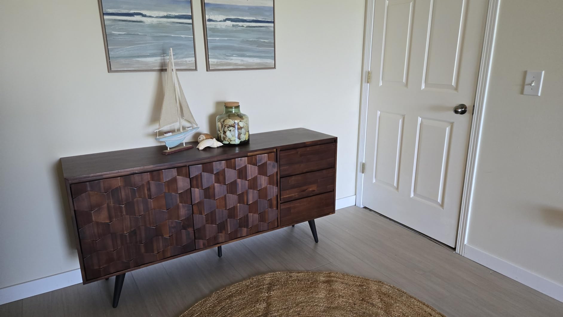 Bme Sideboard Georgina Solid Wood 2 Doors and 3 Drawers, 61'' Mid Century Modern Cabinet with Geometric Pattern for Kitchen, Dining, Living Room customer photo 1