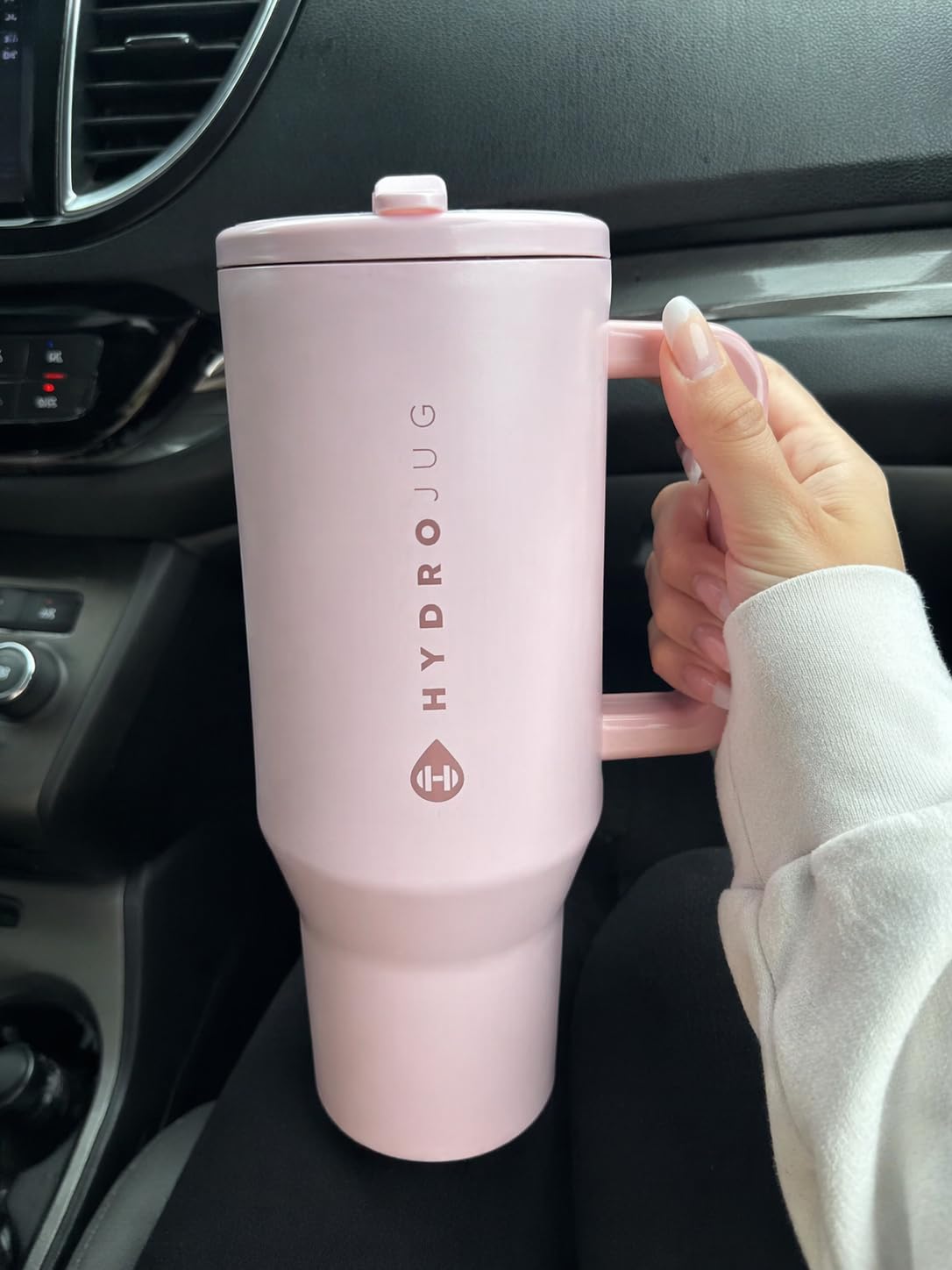 HydroJug Traveler - 40 oz Water Bottle with Handle & Flip Straw - Fits in Cup Holder, Leak Resistant Tumbler-Reusable Insulated Stainless Steel & Rubber Base - Gifts for Women & Men, Sage customer photo 2