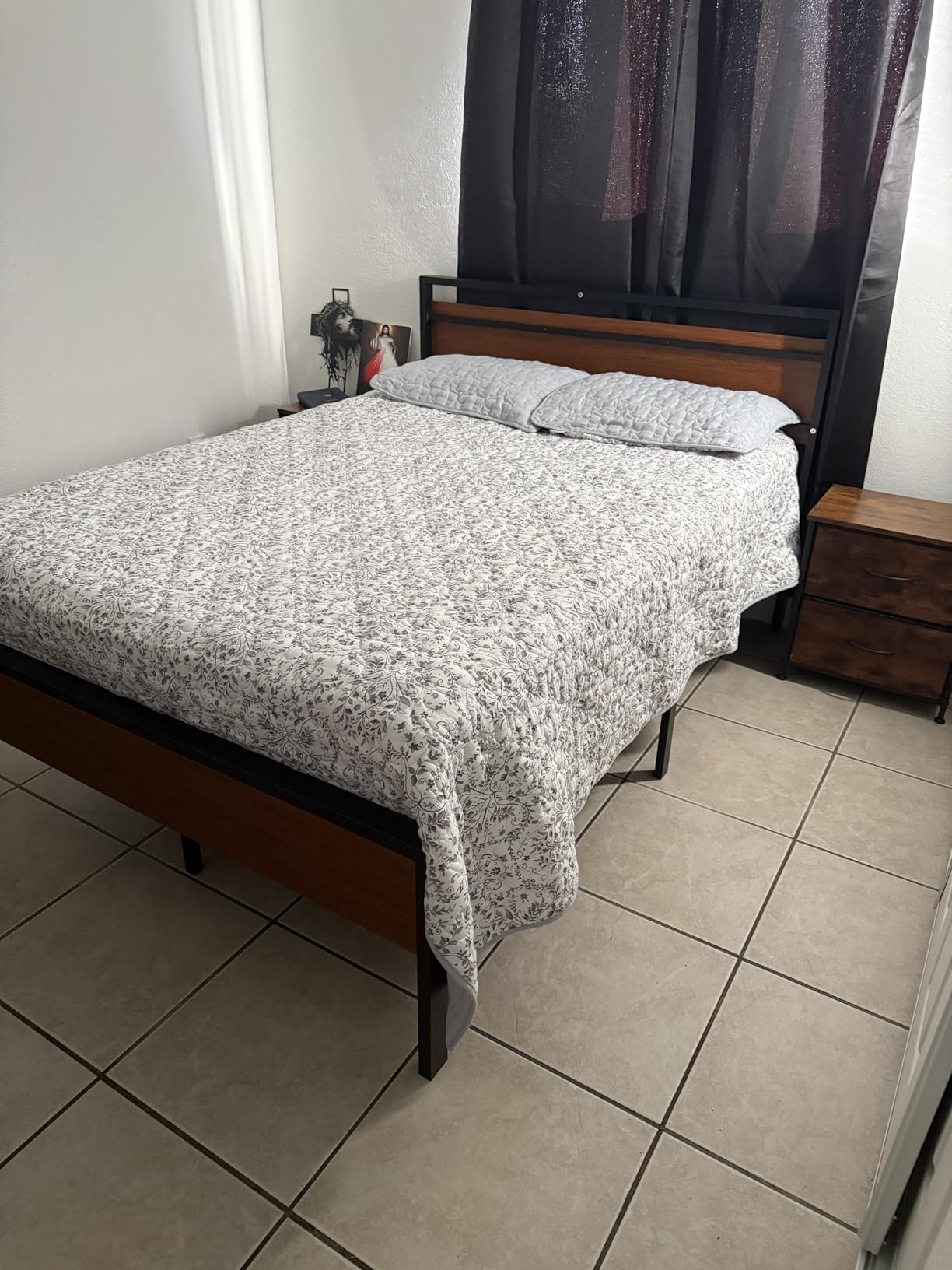SHA CERLIN 14 Inch Full Size Metal Platform Bed Frame with Wooden Headboard and Footboard, Mattress Foundation, No Box Spring Needed, Large Under Bed Storage, Non-Slip Without Noise, Black Oak customer photo 2