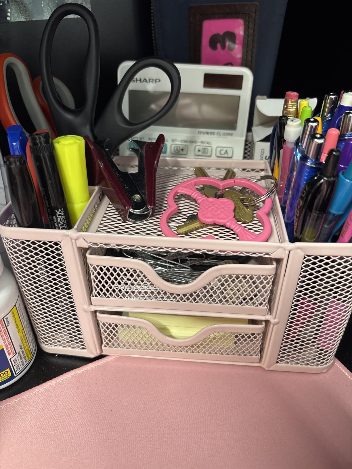 Marbrasse Mesh Desk Organizer, Pen Organizer with 2 Drawer, Multi-Functional Pencil Holder, Desk Organizers and Accessories with 5 Compartments + Drawer (Black) customer photo 1
