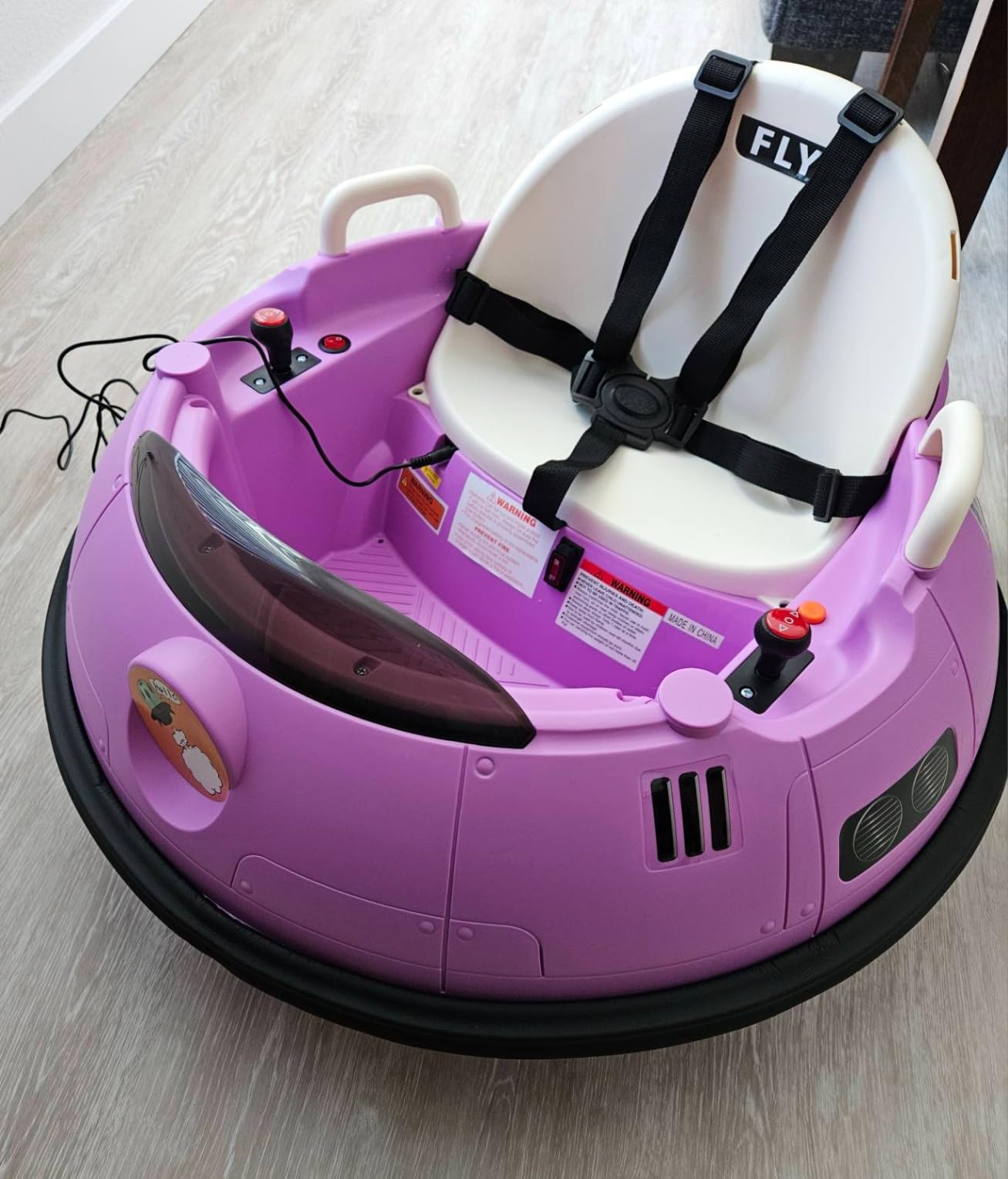Hikole Baby Bumper Car with Remote Control, 12V Battery Powered Ride on Bumper Car for Toddler with 3 Speed, 360 Degree Spin, LED Lights, Safety Belt, Dual Joysticks, Green customer photo 1