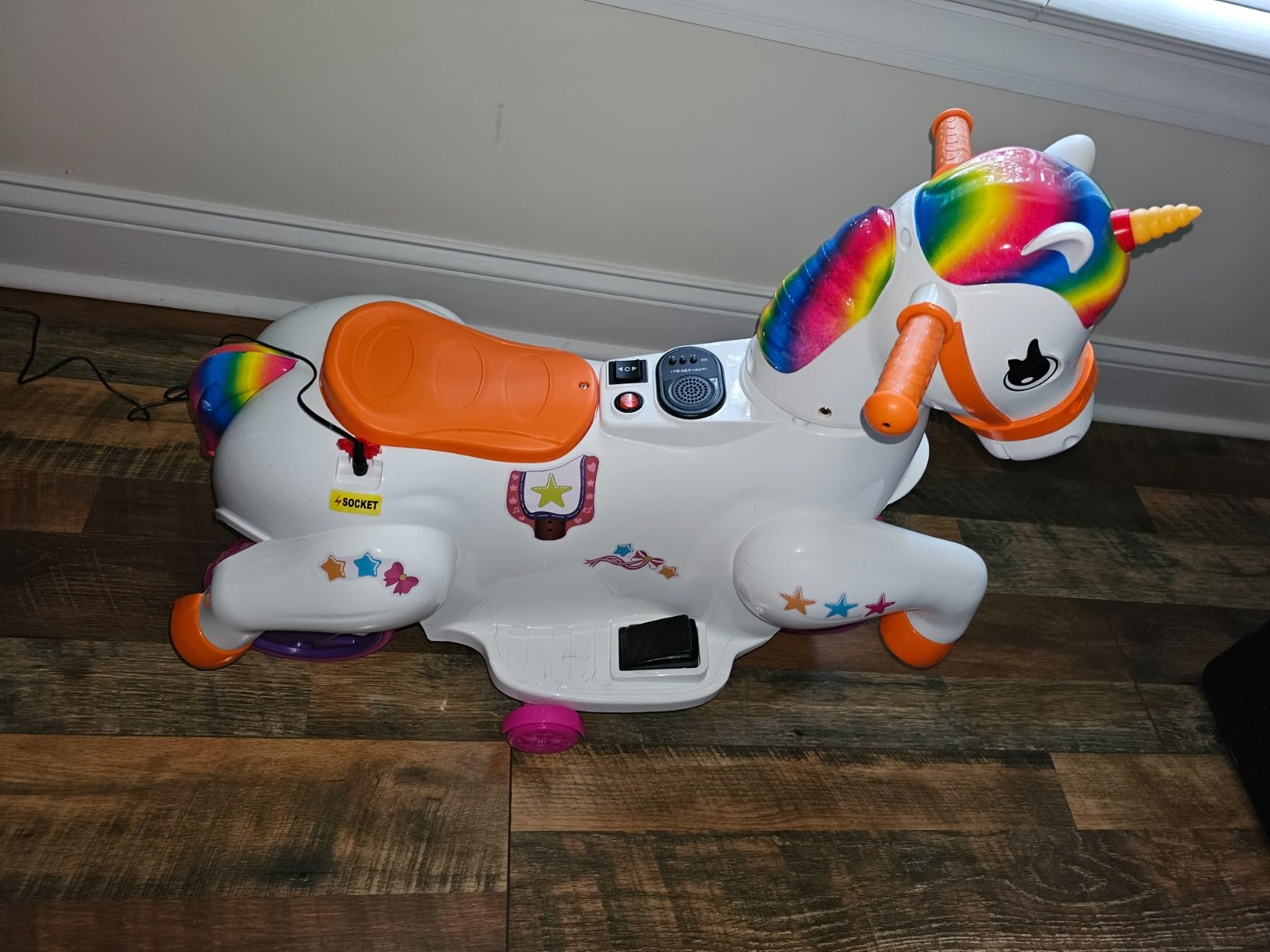 TOBBI Electric Unicorn Ride on Toy Kids Car for Toddler Ages 2-6 Battery Powered Rideable Rocking Horse Pony with Music 3 Wheeler Motorized Unicorn Riding Toys for Baby, Girls & Boys customer photo 1