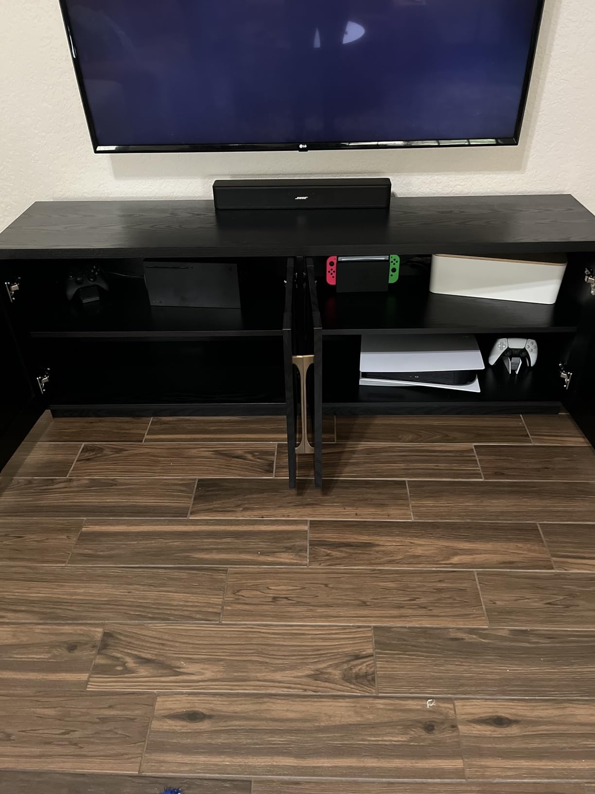 Henn&Hart TV Stand for TVs up to 75'' with 2 Concealed Storage Cabinets and Adjustable Shelves for Living Room, Family Room, or Office, Rich Brown customer photo 1