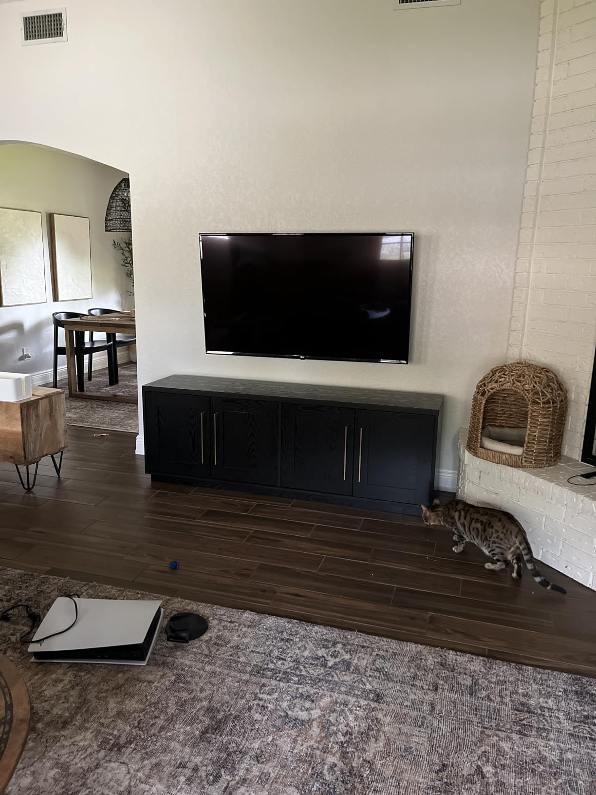 Henn&Hart TV Stand for TVs up to 75'' with 2 Concealed Storage Cabinets and Adjustable Shelves for Living Room, Family Room, or Office, Rich Brown customer photo 2