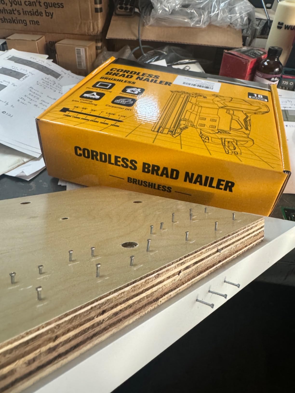 Cordless Brad Nailer Compatible with Dewalt Battery, 5/8 to 1-1/4 Inch 18 Gauge 2-in-1 Nail Gun with 2000 Nails for Wood Carpentry, Tool Only, Brushless, 2 Mode, 5.9LBS customer photo 2