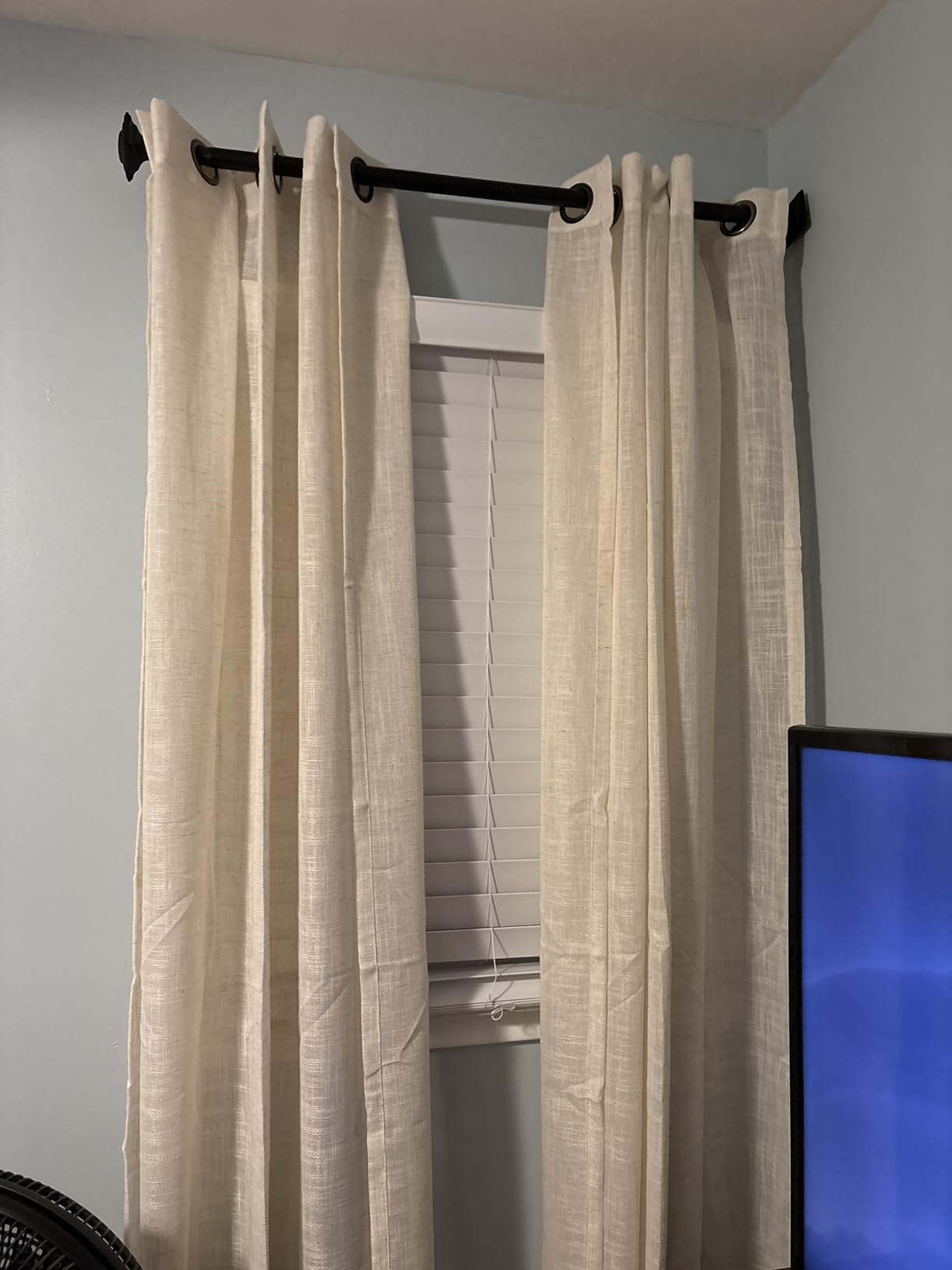 LAMIT Natural Ivory Linen Semi Sheer Curtains 84 inch Length, Cream Light Filtering Soft Thick Neutral Living Room Drapes with Bronze Grommet for Bedroom/Farmhouse, 2 Panels, 52 x 84 Inch customer photo 1