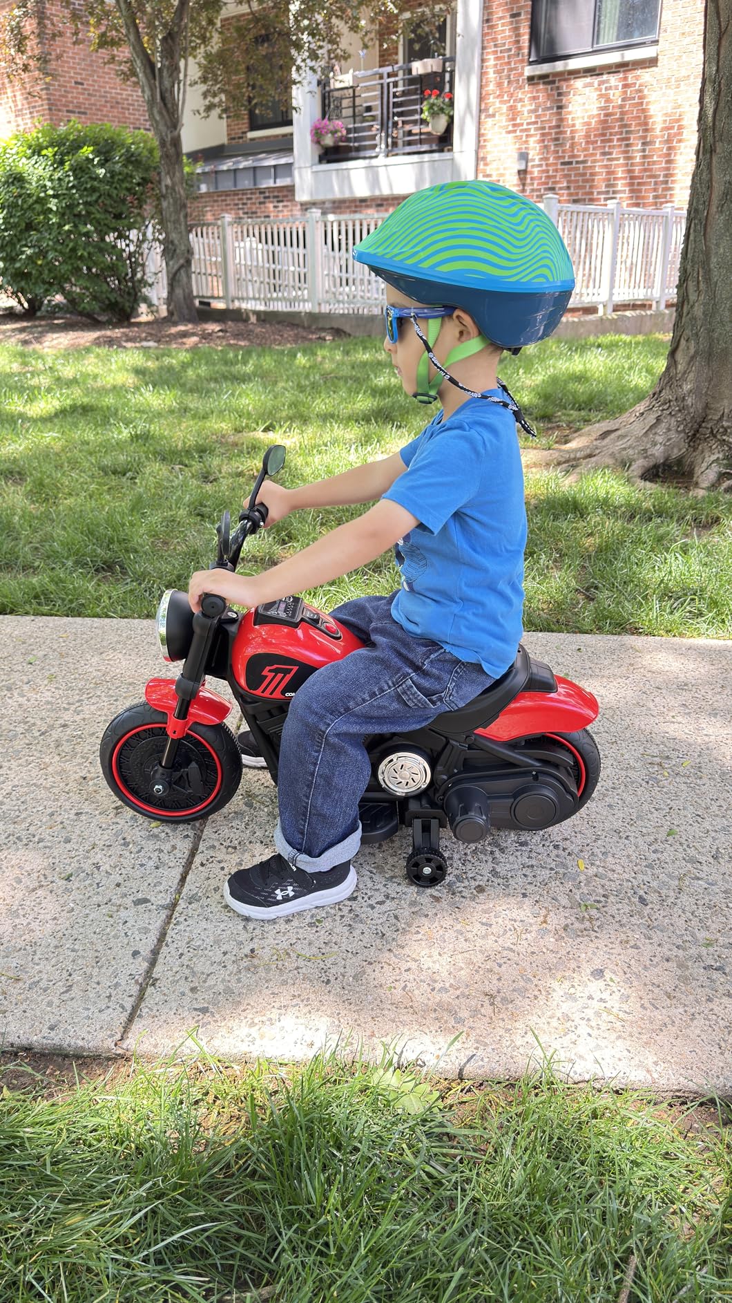 Costzon Toddler Motorcycle, 6V Battery Powered Electric Motorcycle with Training Wheels, Soft Start, Headlights & Music (Red) customer photo 1