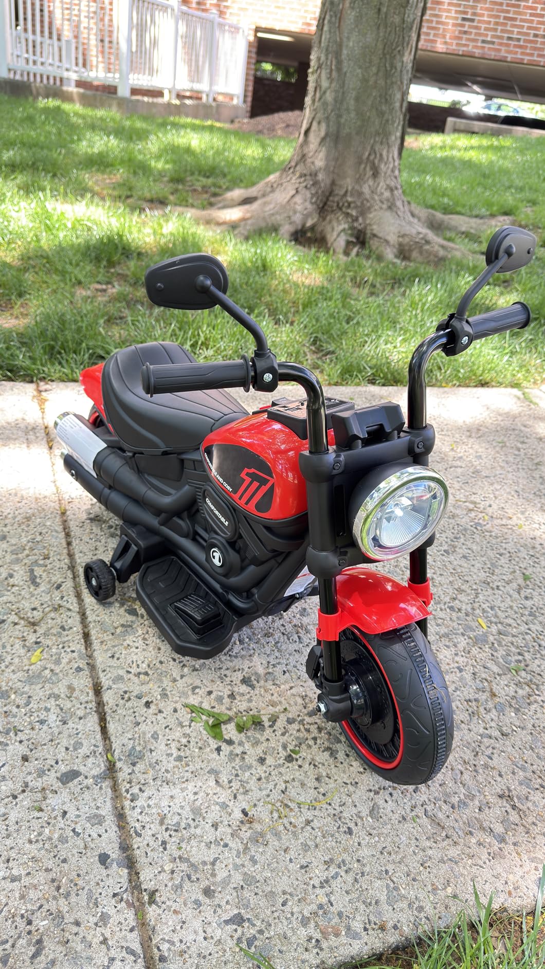 Costzon Toddler Motorcycle, 6V Battery Powered Electric Motorcycle with Training Wheels, Soft Start, Headlights & Music (Red) customer photo 2