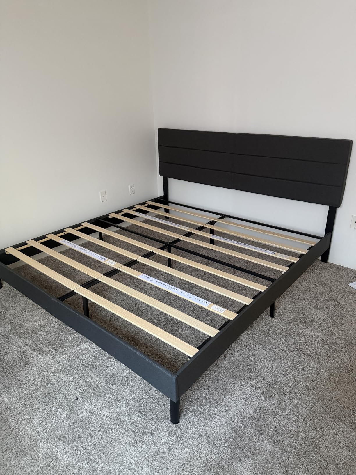 Zinus King Piper Upholstered Platform Bed with Horizontal Paneled Headboard, Wooden Slat Support, No Box Spring Needed, Easy Assembly, Eco Friendly Packaging, Dark Grey customer photo 2