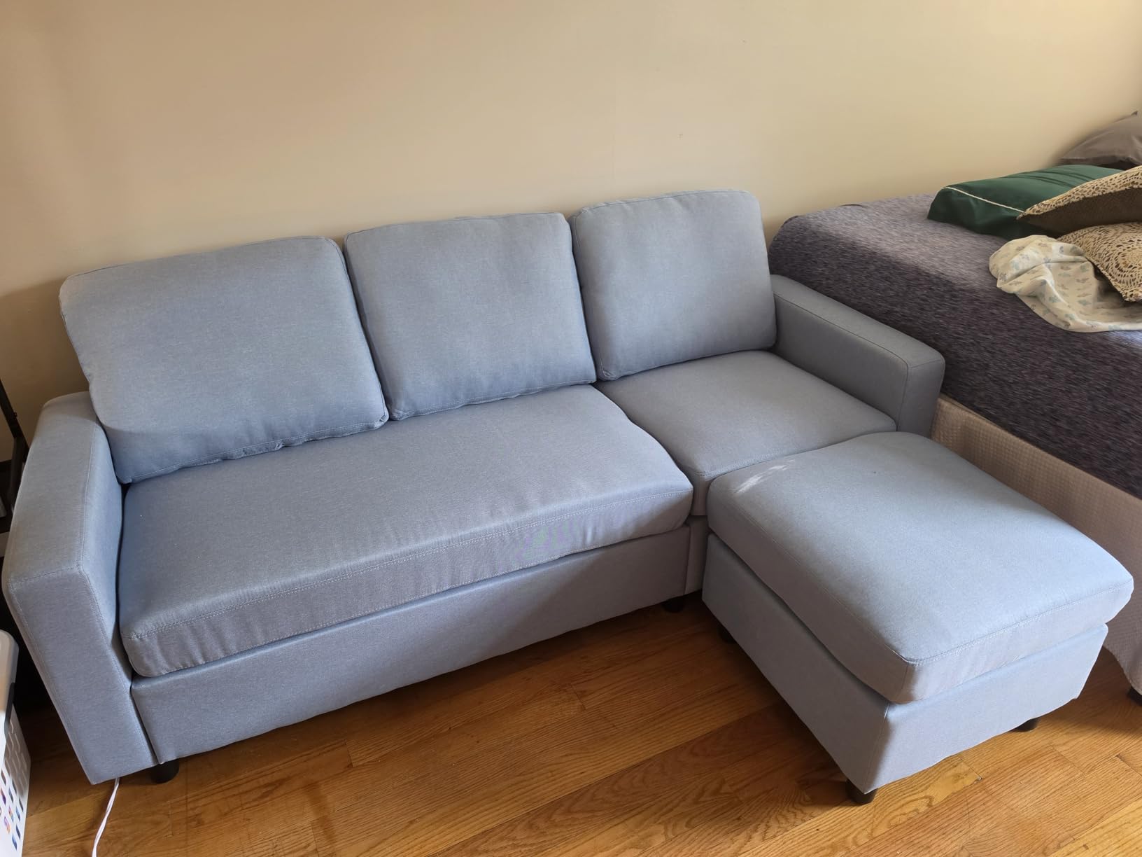 Best Choice Products Upholstered Sectional Sofa for Home, Apartment, Dorm, Bonus Room, Compact Spaces w/Chaise Lounge, 3-Seat, L-Shape Design, Reversible Ottoman Bench, 680lb Capacity - Aqua customer photo 1