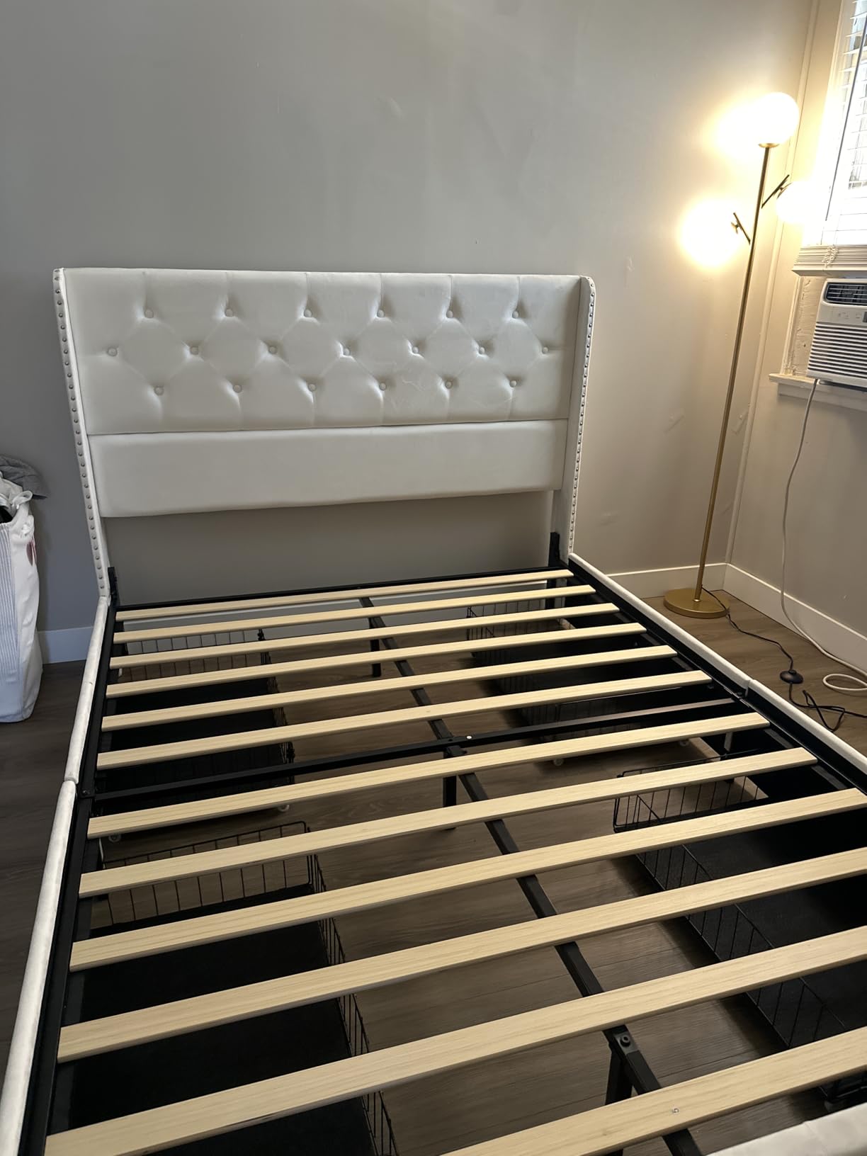 LARMACE Queen Size Bed Frame with 4 Storage Drawers and 47.2 Inch Tall Tufted Headboard Linen Upholstered Platform Bed Frame Wingback Beds with Wooden Slats Support, Easy Assembly, Beige customer photo 2