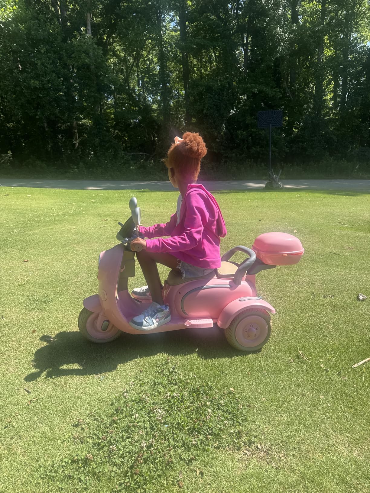 HEIMILI 12V 2-Seater Ride on Motorcycle for Kids, 3 Wheel Electric Motorbike with Dual Motors, Bluetooth Music, Pink customer photo 1