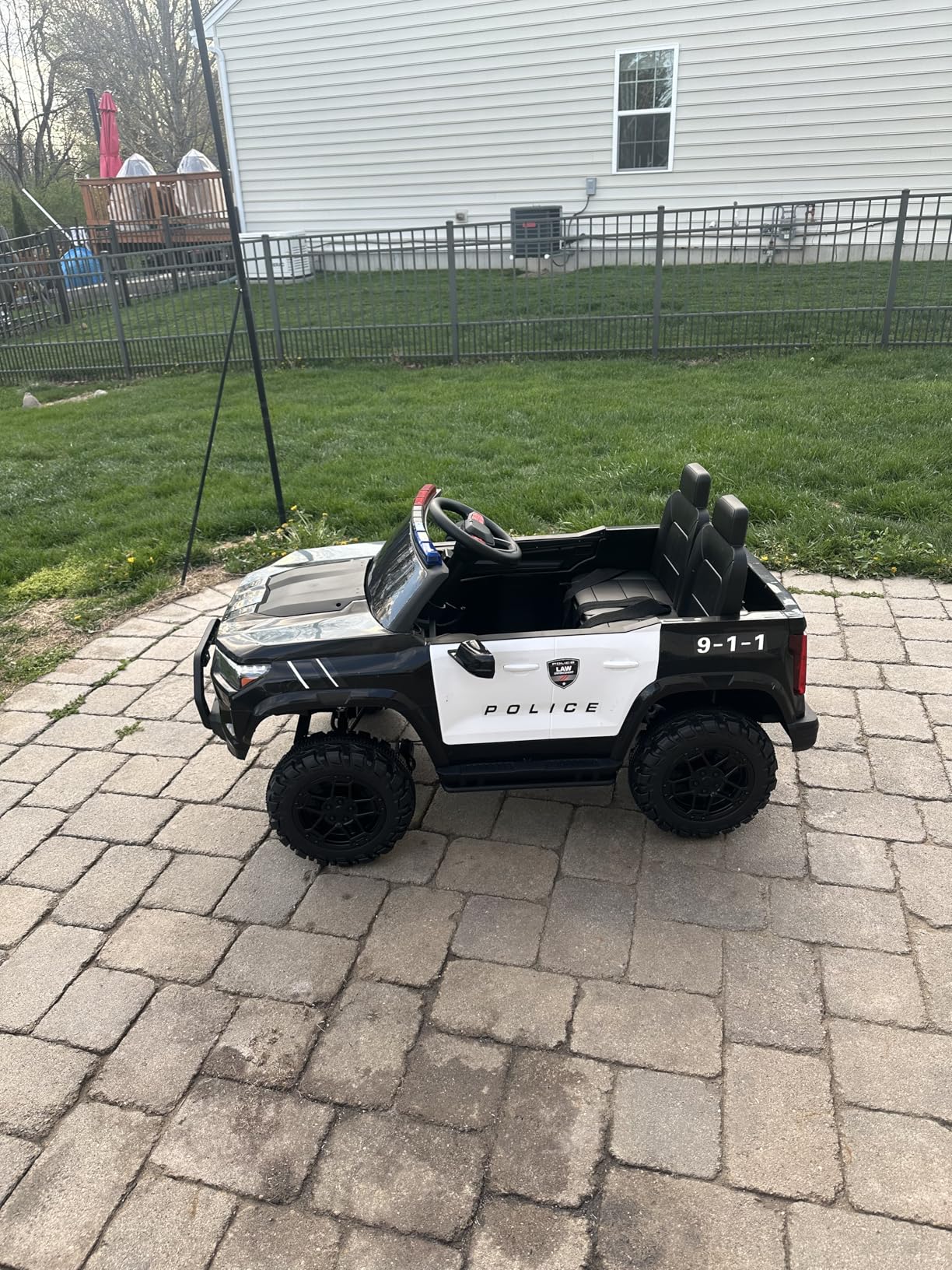 Hikiddo Electric Police Car for Kids 2 Seater, 24V 10AH Ride on Toy for Big Kids with Remote Control, 4x200W Motors, 5mph Max Speed - Black customer photo 1