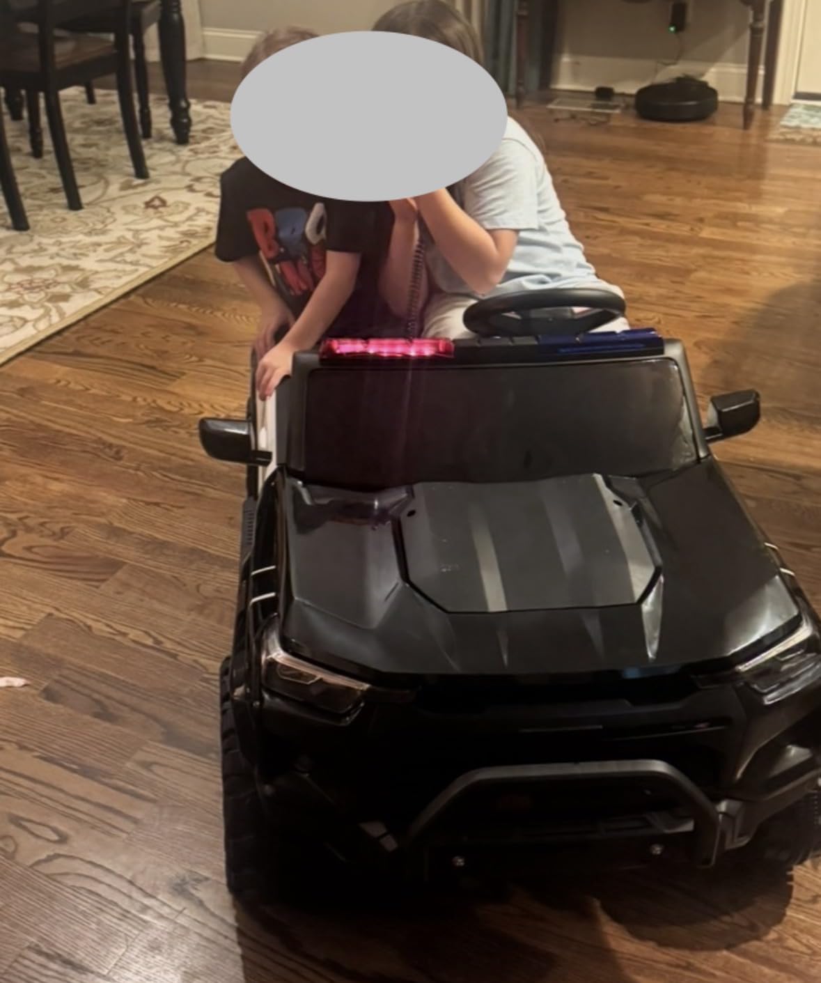 Hikiddo Electric Police Car for Kids 2 Seater, 24V 10AH Ride on Toy for Big Kids with Remote Control, 4x200W Motors, 5mph Max Speed - Black customer photo 2