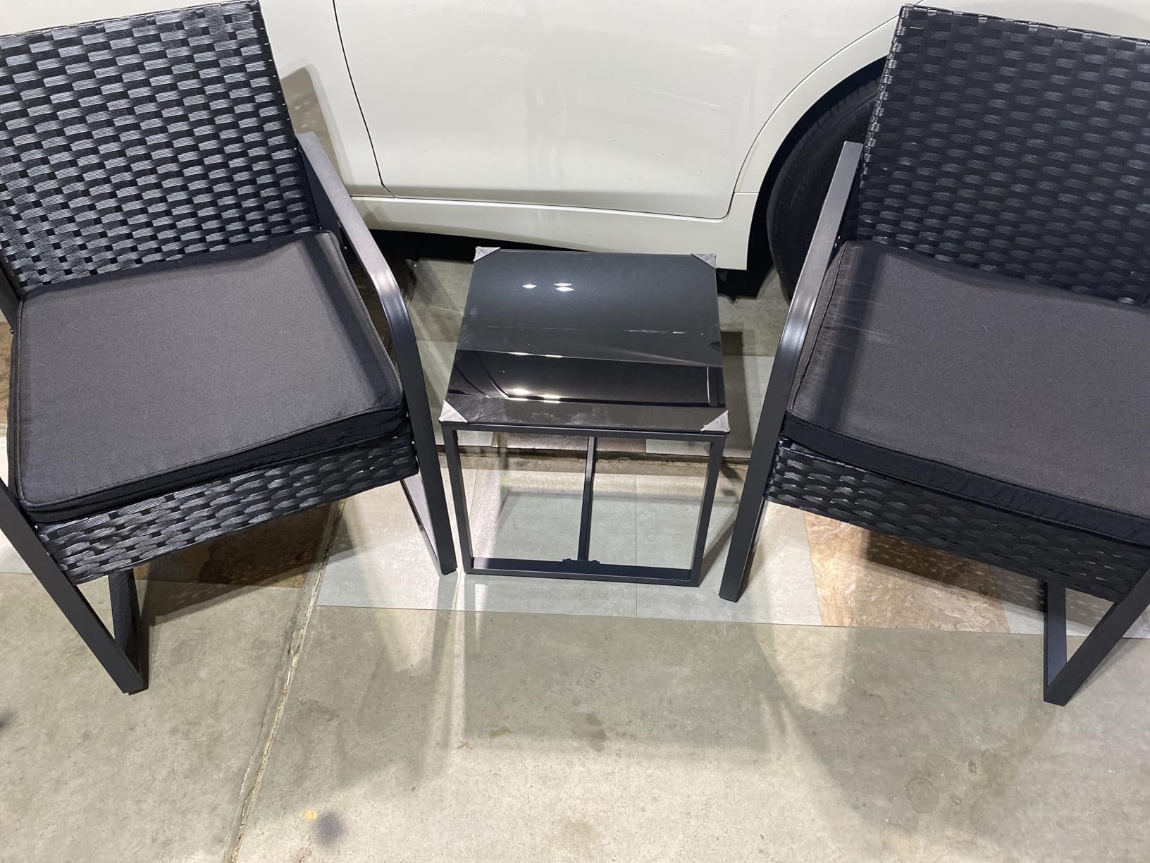 Gizoon 3 Piece Patio Bistro Set, Outdoor Black Wicker Furniture Sets, Modern Rattan Chair Conversation Sets with Coffee Table, for Yard, Garden, Balcony, Poolside, Cushion-Grey customer photo 1