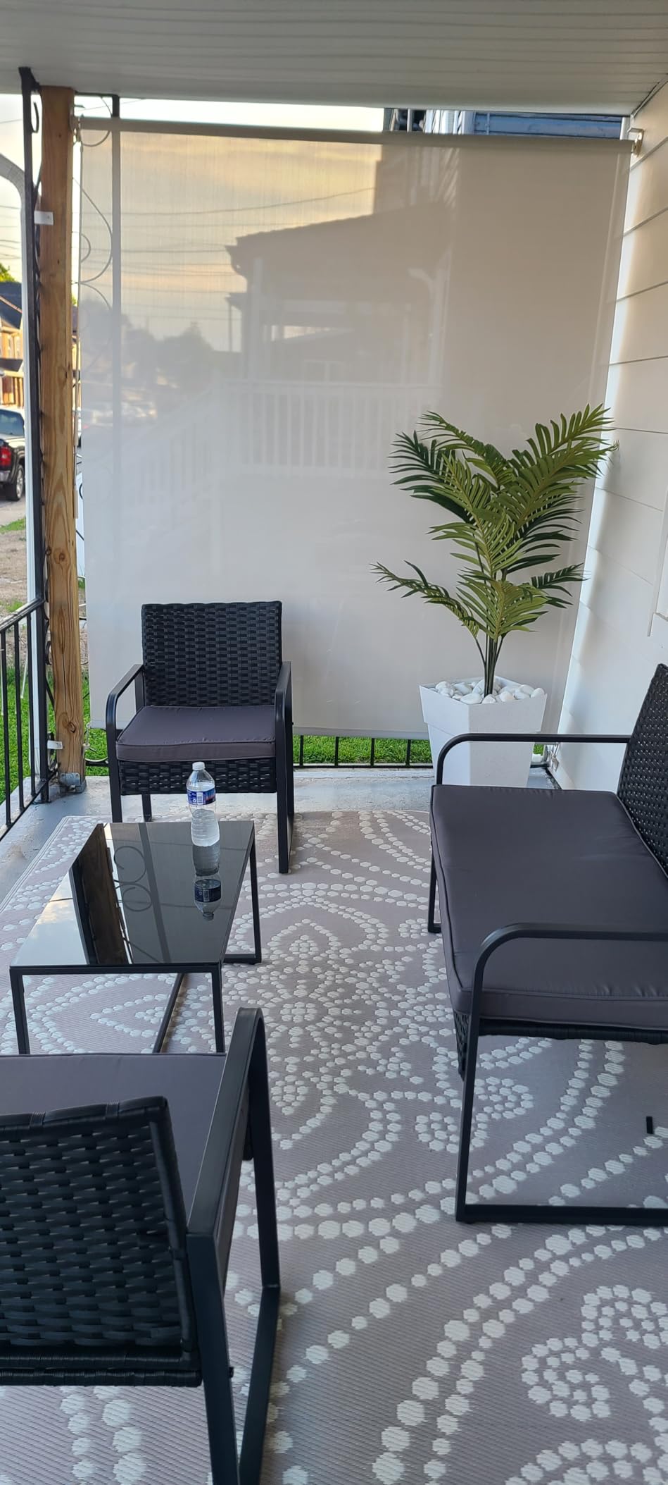 Gizoon 3 Piece Patio Bistro Set, Outdoor Black Wicker Furniture Sets, Modern Rattan Chair Conversation Sets with Coffee Table, for Yard, Garden, Balcony, Poolside, Cushion-Grey customer photo 2
