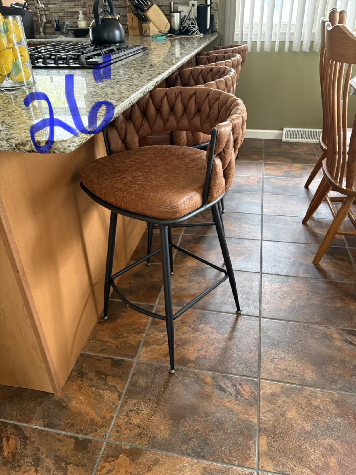 BV Counter Height Bar Stools Set of 2, 26 inch Seat Height Bar Stools, 180° Swivel Barstools with Woven Back and Footrest, Suede Fabric Counter Stools for Kitchen Island, Bar Pub customer photo 1