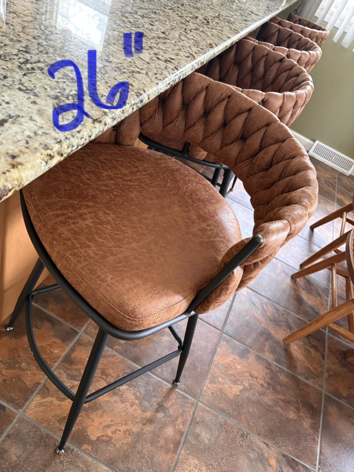 BV Counter Height Bar Stools Set of 2, 26 inch Seat Height Bar Stools, 180° Swivel Barstools with Woven Back and Footrest, Suede Fabric Counter Stools for Kitchen Island, Bar Pub customer photo 2