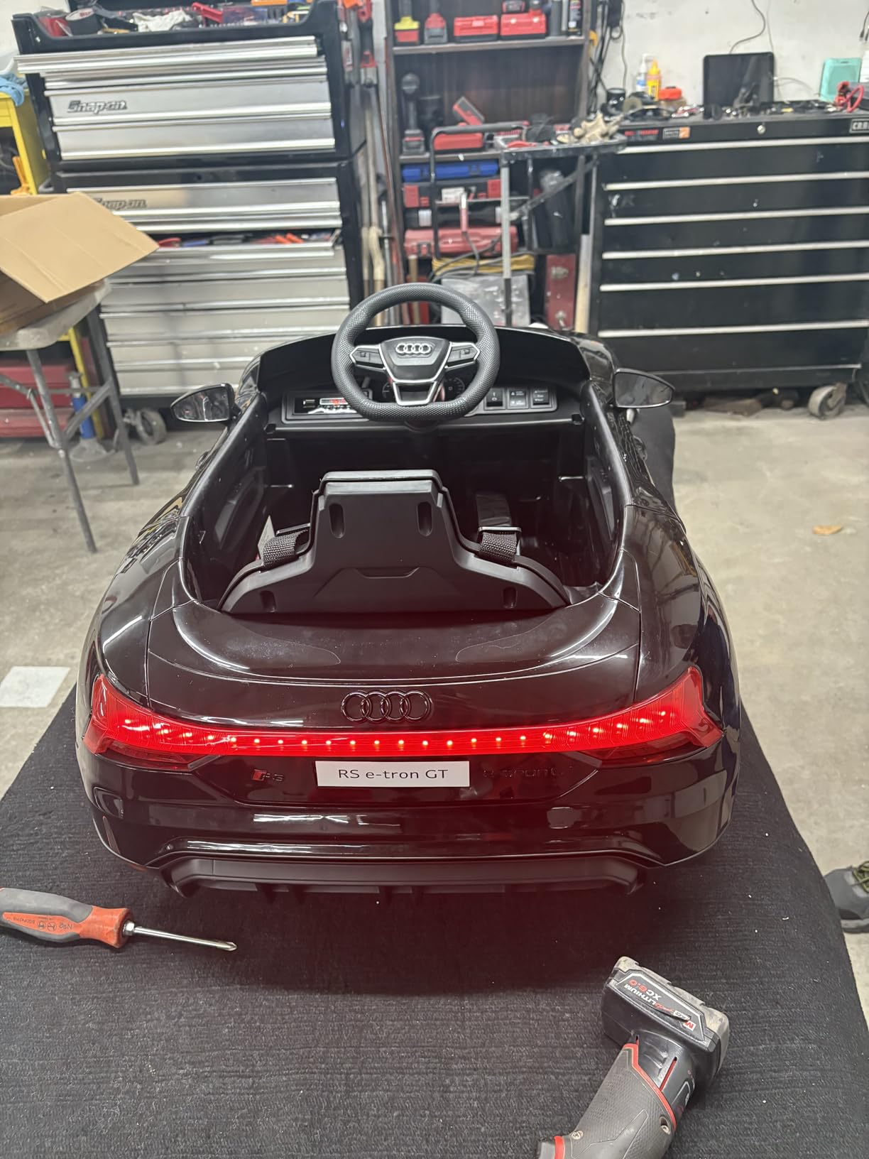 INFANS 12V Kids Ride On Car, Licensed Audi RS e-tron GT Electric Vehicle with Remote Control, Toddlers Battery Powered Toy with 4 Wheels Suspension, LED Headlight, Music, MP3, USB, TF Port (Blue) customer photo 1
