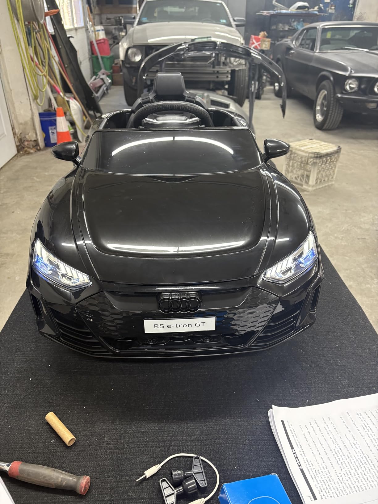 INFANS 12V Kids Ride On Car, Licensed Audi RS e-tron GT Electric Vehicle with Remote Control, Toddlers Battery Powered Toy with 4 Wheels Suspension, LED Headlight, Music, MP3, USB, TF Port (Blue) customer photo 2