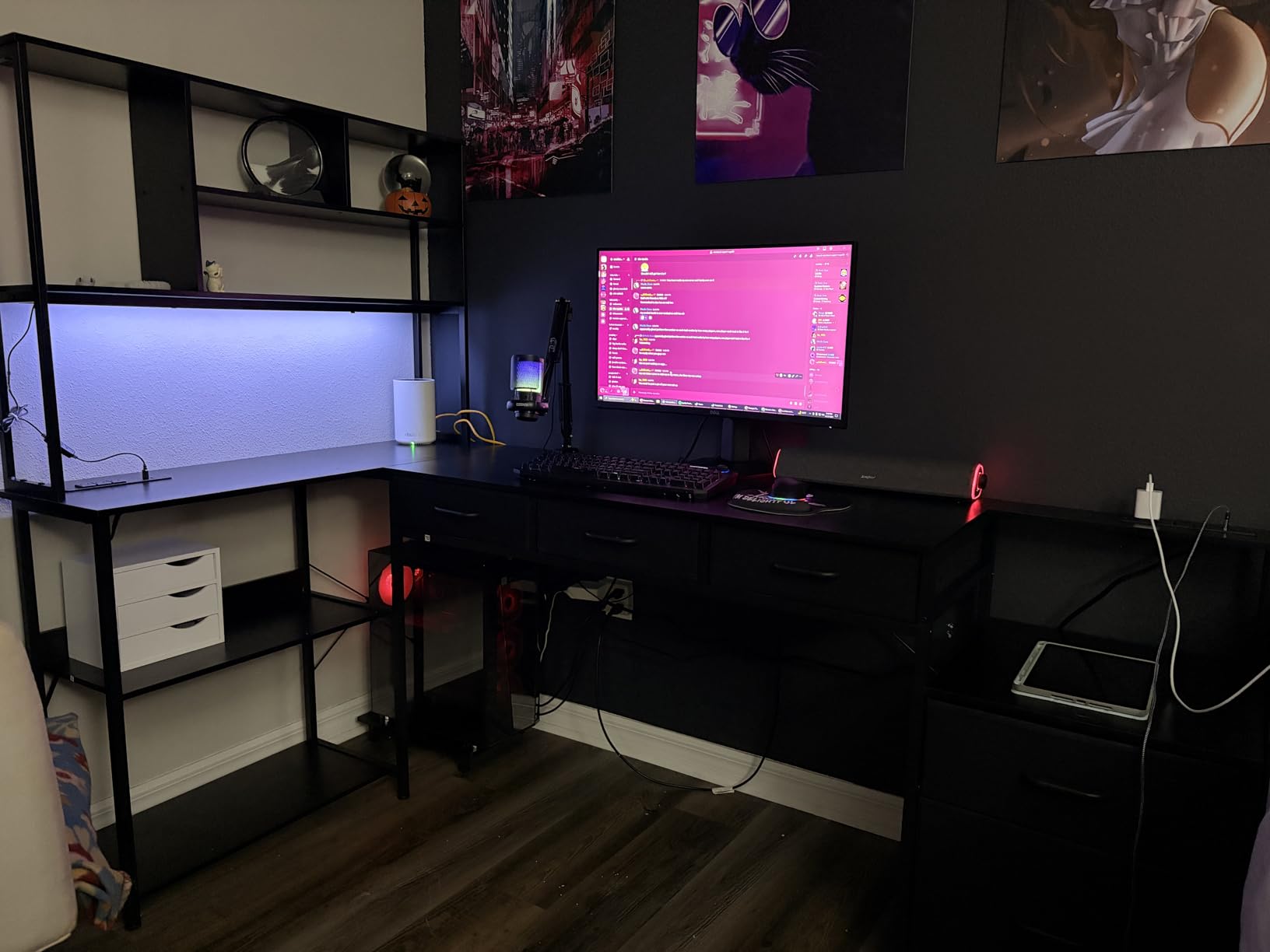AODK 79 inch L Shaped Desk with 5 Drawers, Reversible L Shaped Gaming Desk with LED Light & 2 Power Outlets, Computer Desk with Storage Shelves customer photo 1
