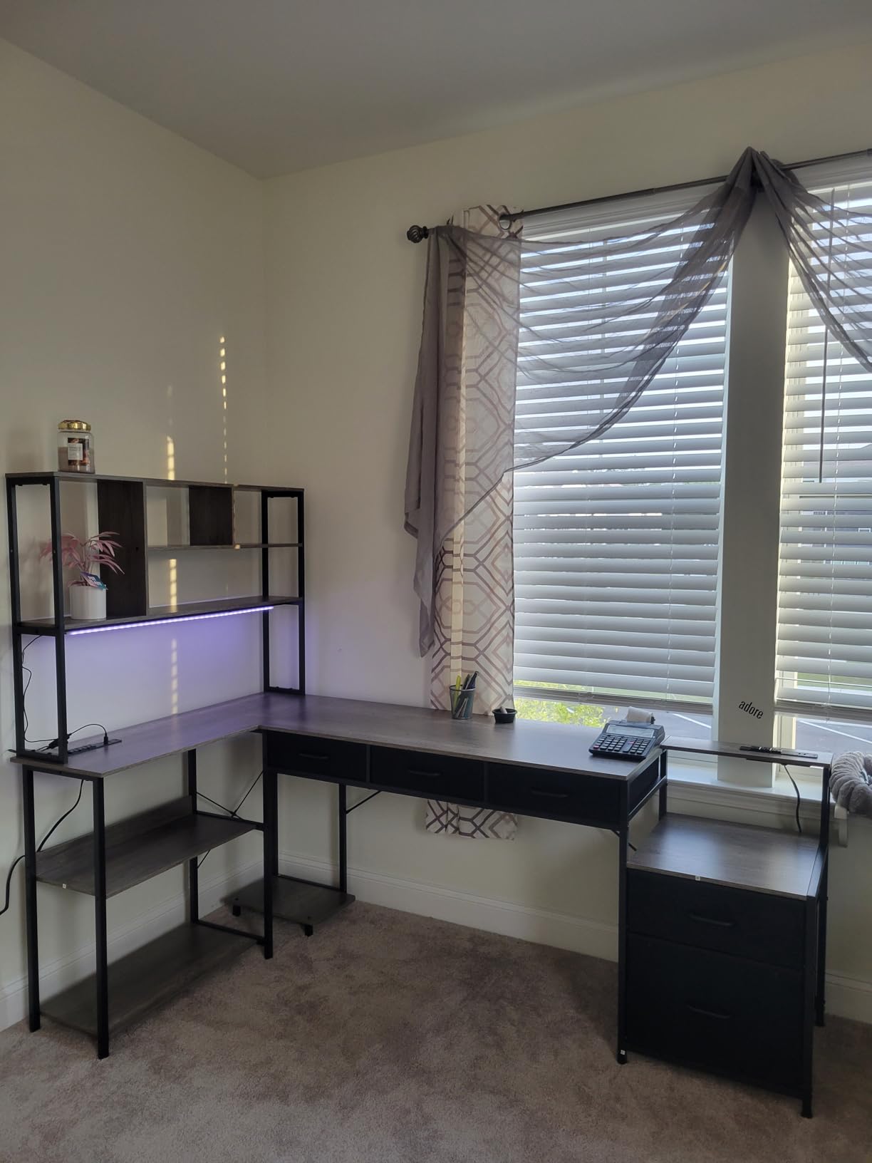 AODK 79 inch L Shaped Desk with 5 Drawers, Reversible L Shaped Gaming Desk with LED Light & 2 Power Outlets, Computer Desk with Storage Shelves customer photo 2