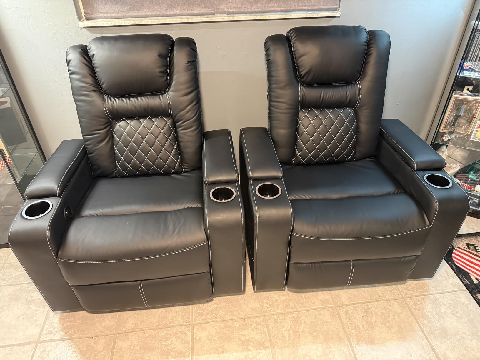 CANMOV Electric Power Recliner Chair Set of 2, Breathable Leather Home Theater Seating with Hidden Arm Storage, Power Recliner Chair for Living Room with USB Ports and Cup Holders, Black customer photo 1