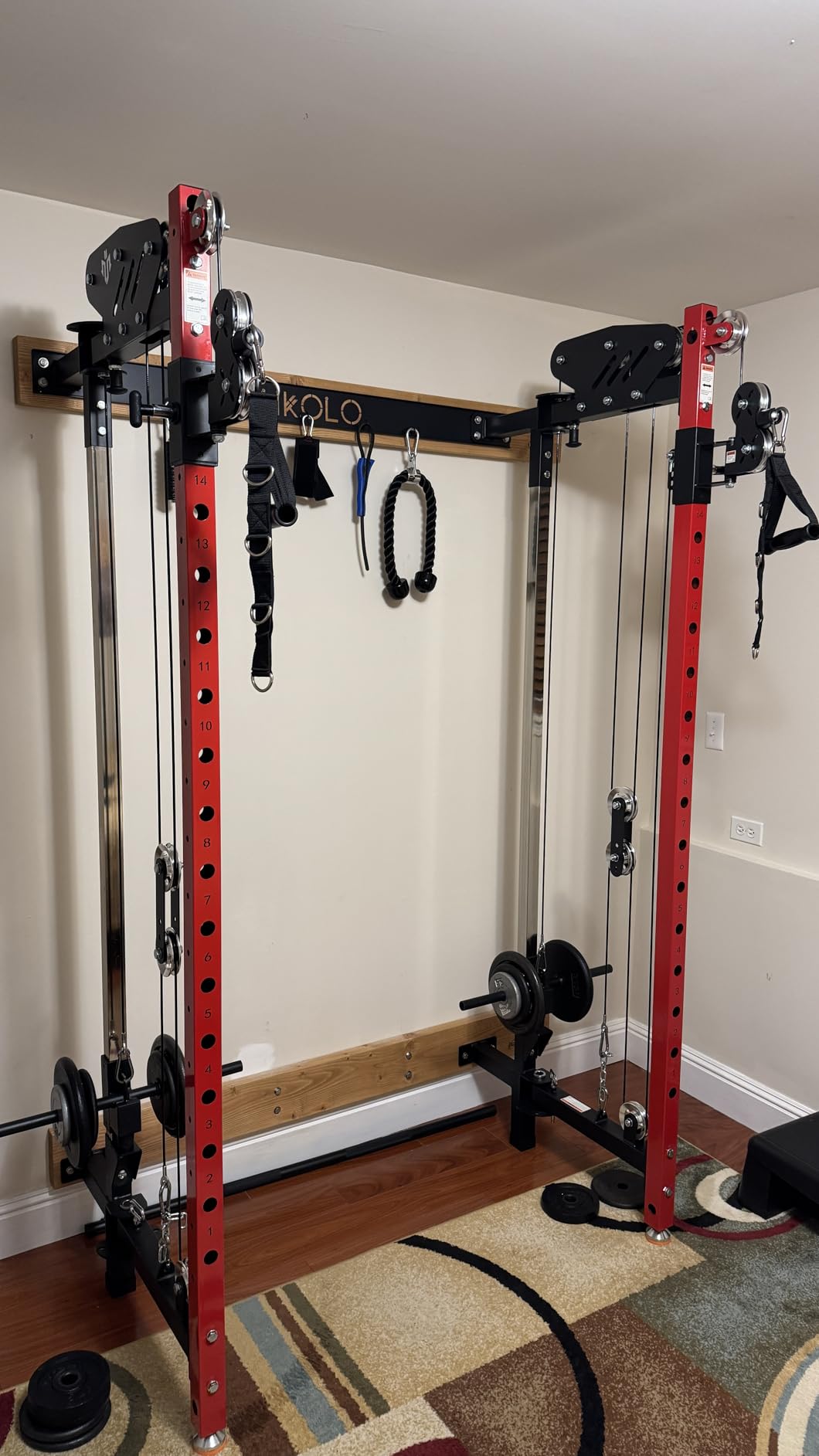Mikolo Folding Squat Rack, Wall Mounted Power Rack with Cable Crossover Machine & LAT Pull Down, Functional Trainer with 5 Adjustable Function Modes, for Home Gym and Space Saving customer photo 1