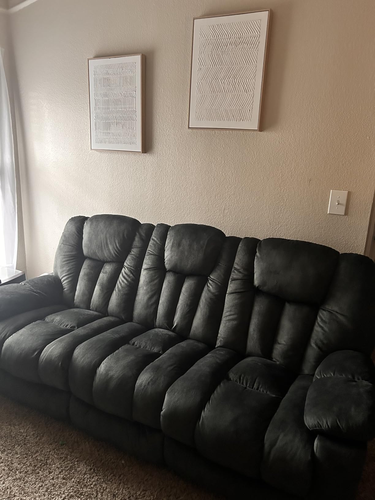 EBELLO Reclining Sofa for Living Room, Extra Wide Modern Overstuffed 3 Seat Recliner Manual Sofa Chair with Hidden Armrest Cup Holders, Breathable Soft Fabric and Padded Seat, Grey customer photo 2