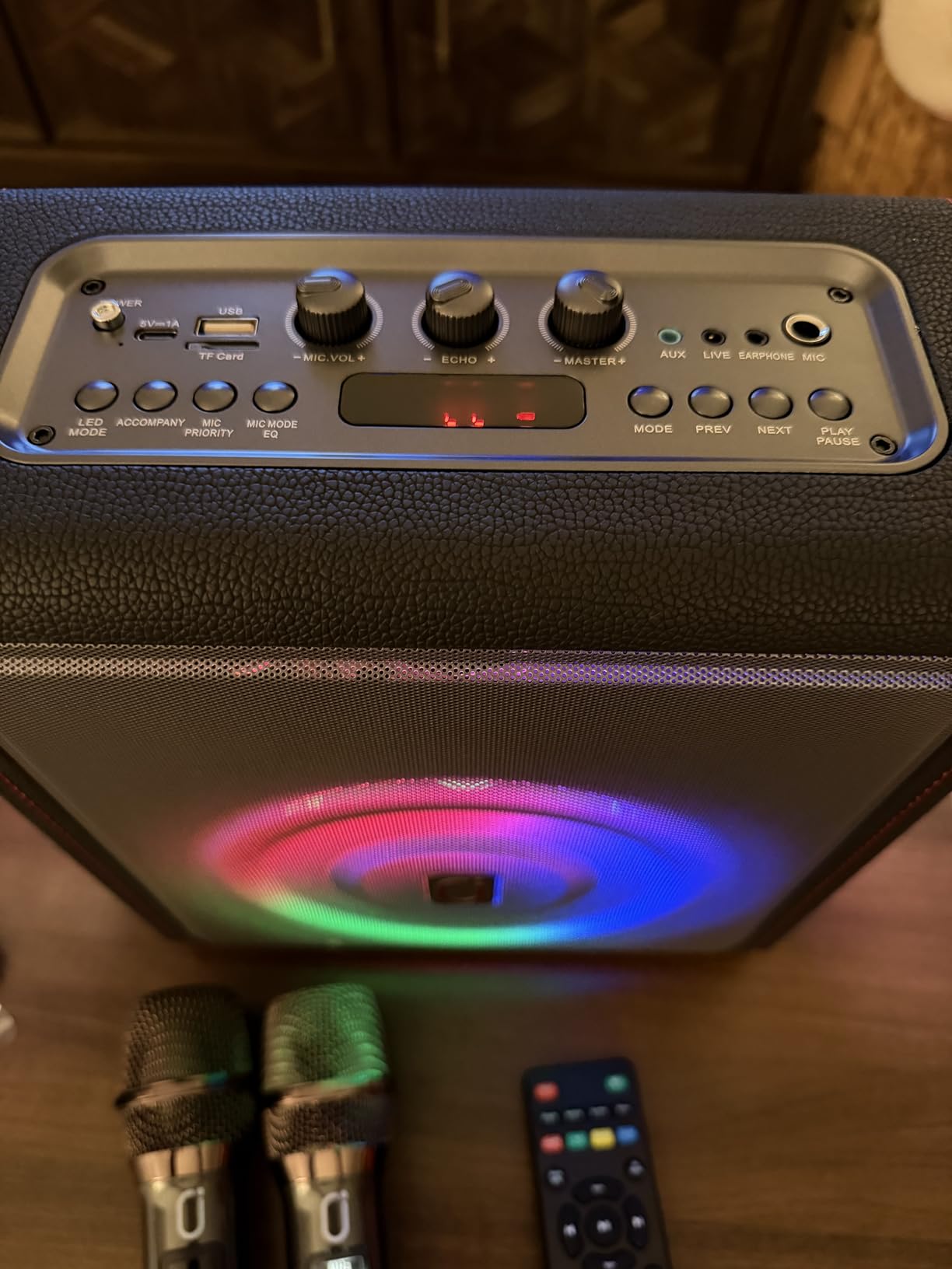 Karaoke Machine, Portable Bluetooth 5.3 Speaker with 2 Wireless Microphones for Adults, 200W Retro Leather PA System with Pitch Correction, Supports TV/TWS/TF Card/USB/AUX/Live (2MICS) customer photo 1