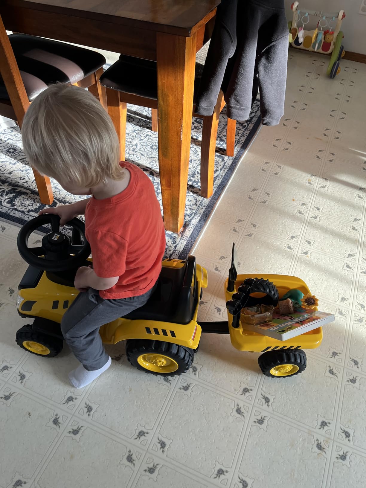 Licensed Caterpillar Ride on Tractor by OLAKIDS, 2 in 1 Ride on Push Car with Detachable Trailer, Headlight, Horn, Rake, Shovel, Foot to Floor Walker Toy Sliding Truck Gift for Kids Toddler customer photo 1