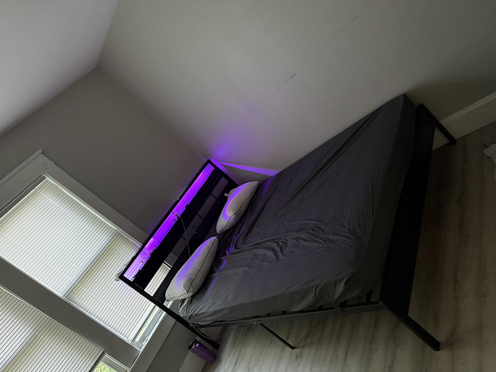 Furnulem Twin Bed Frames with Charging Station and LED Lights, Twin Size Platform Bed with Metal Slats, Wood Headboard with 2-Tier Storage Shelves, No Box Spring Needed, Black Oak customer photo 1