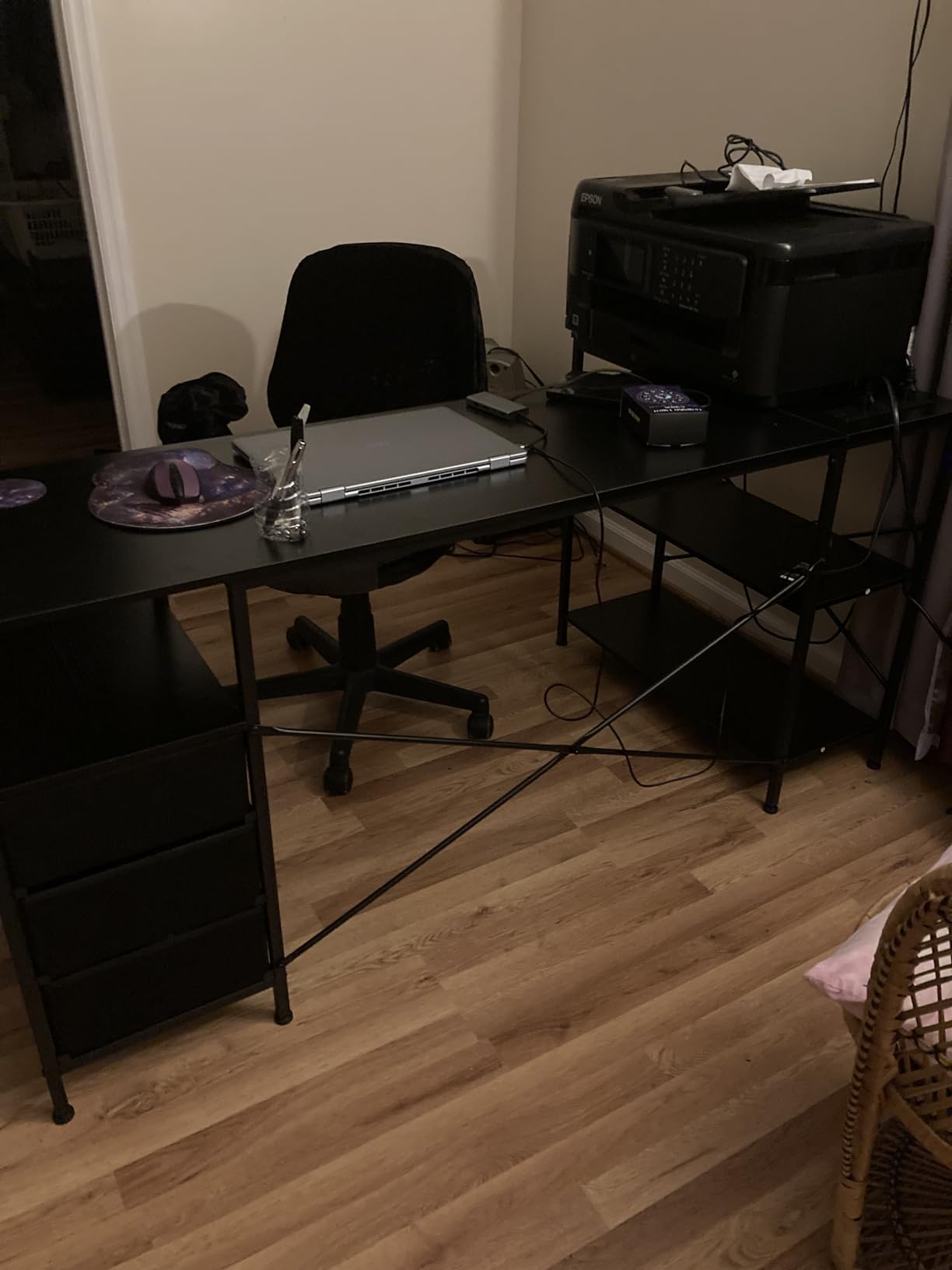 Huuger L Shaped Office Desk with Power Outlets, 47 Inch Computer Desk with 3 Drawers, Shelves, for Gaming, Corner Work, Home Office, Study, Rustic Brown customer photo 2