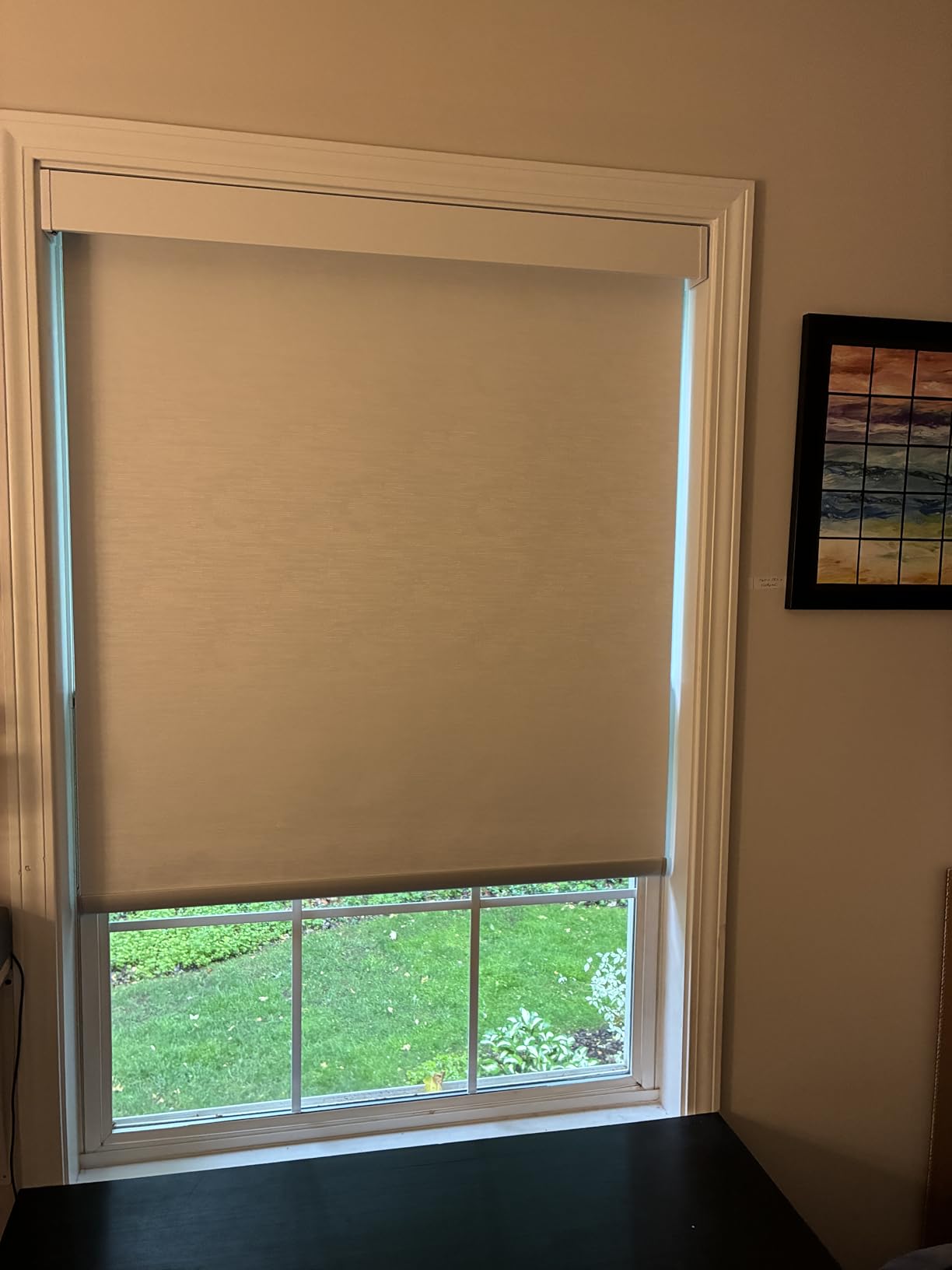 Aprilsmart Motorized Blinds with Remote, 100% Blackout Smart Blinds Compatible with Apple HomeKit Alexa Google Home - Voice and App Control, Motorized Roller Shades Custom Size (Linen White-02) customer photo 1