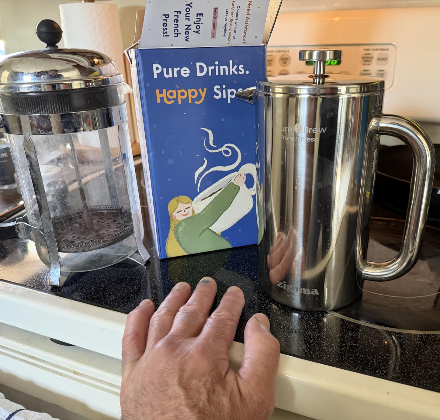 Ziruma Non-Toxic French Press, Surgical Stainless Steel Coffee Press, Plastic-Free, Heavy Metal-Free, No Endocrine Disruptors, 34 Oz, Double Wall, 4-Layer Filter, Portable Coffee Maker customer photo 1