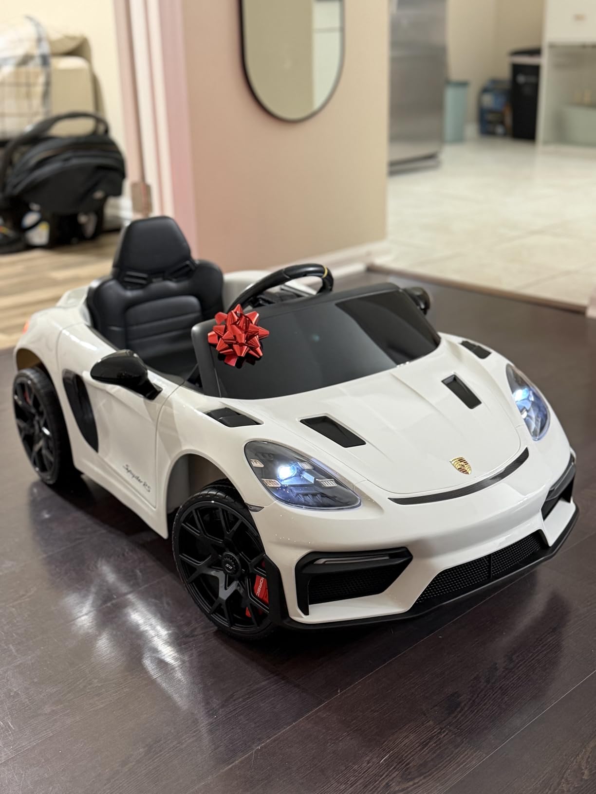 First Ride On Licensed Porsche 718 12V Electric Car for Kids, Ride on Toys for Toddler, Child Ride on Car w/Parent Remote, Led Lights, Openable Doors, MP3 Player, Smooth Start, 3 Speeds (Black) customer photo 1
